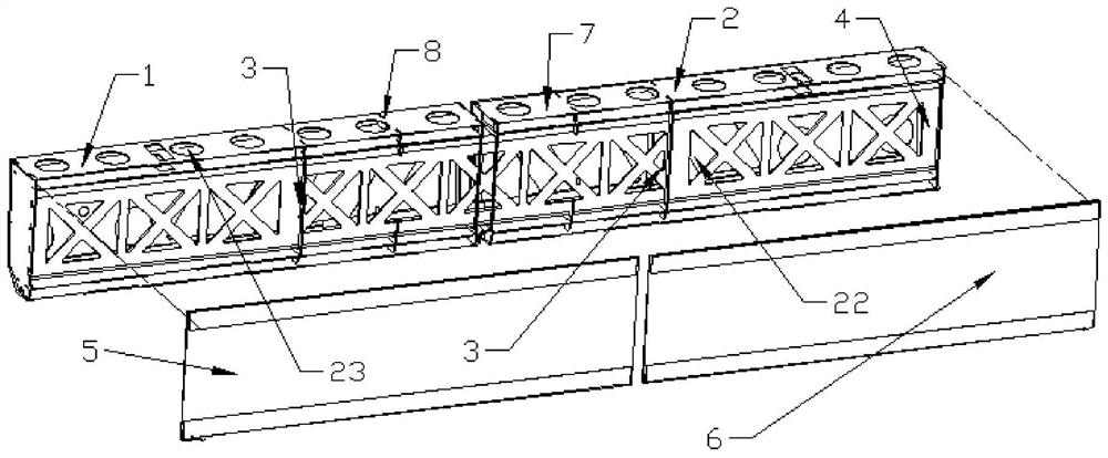 Connecting beam used for AGV stretching and retracting and having deformation adapting capacity