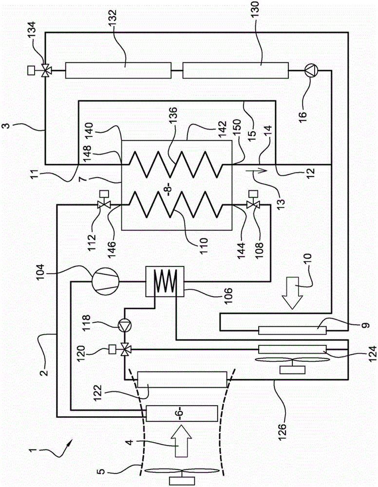 Air-conditioning systems comprising an air-conditioning loop and a sub-loop cooperating with the air-conditioning loop, especially for motor vehicles