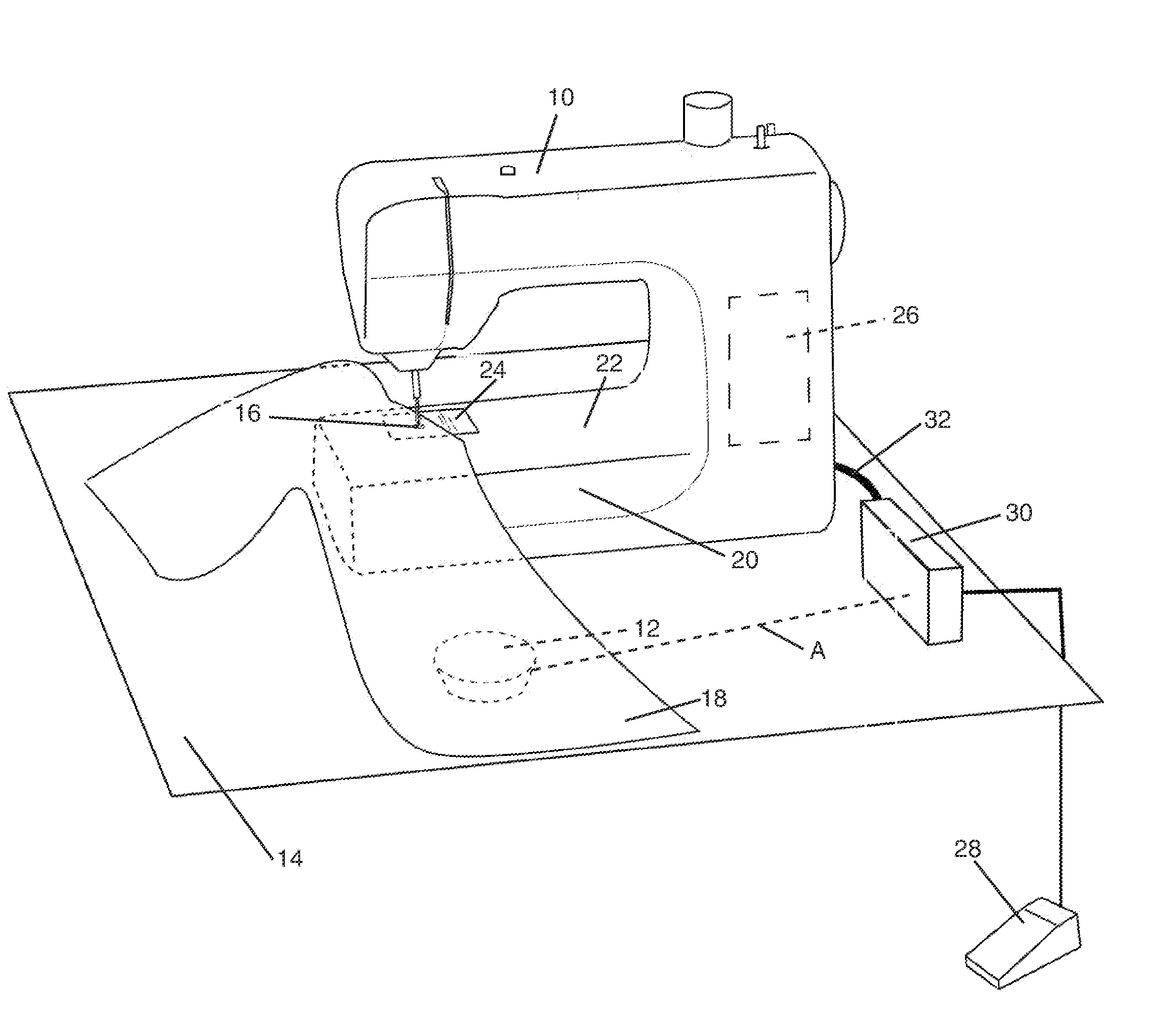 System and method for controlling stitching using a movable sensor