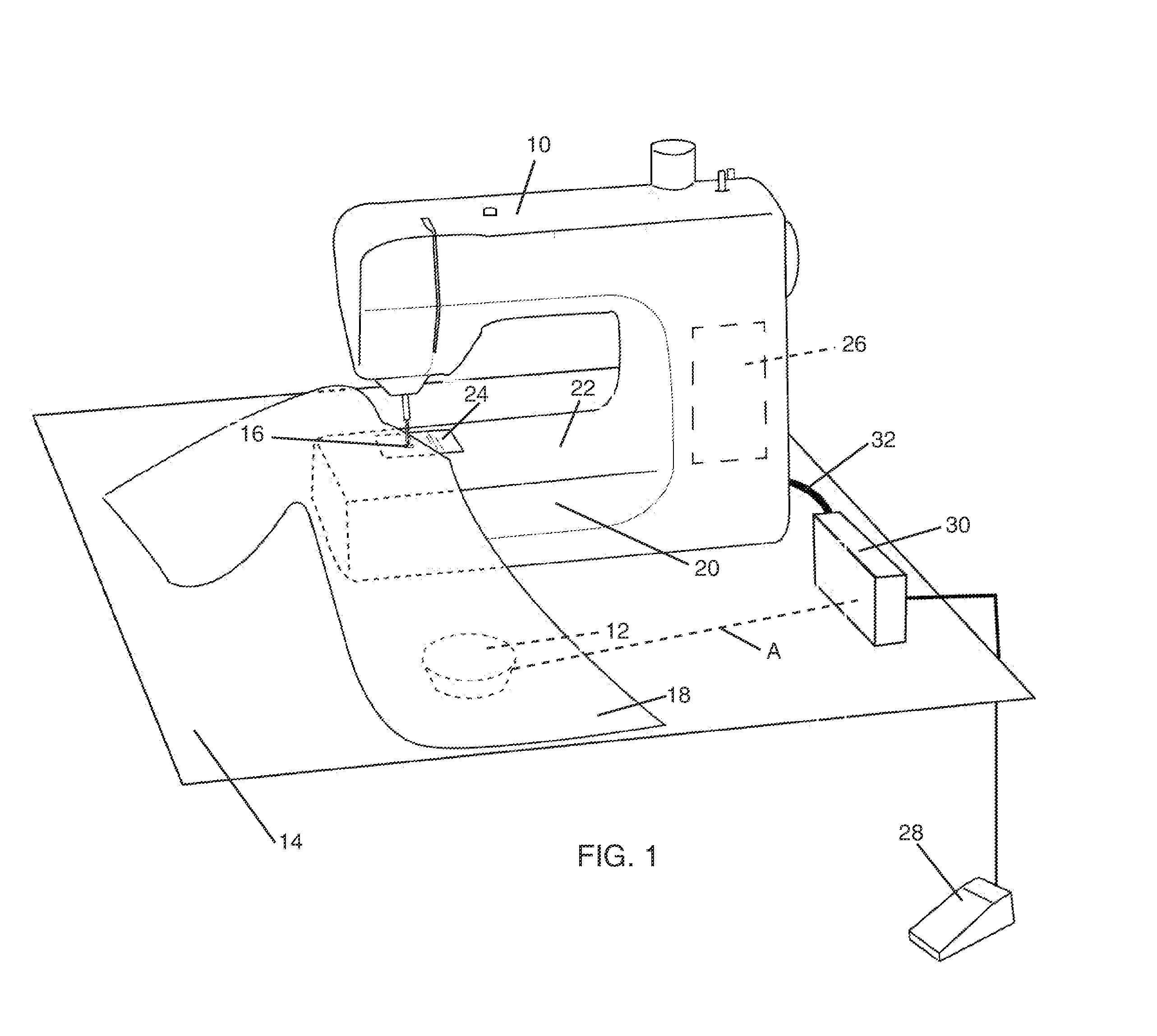 System and method for controlling stitching using a movable sensor