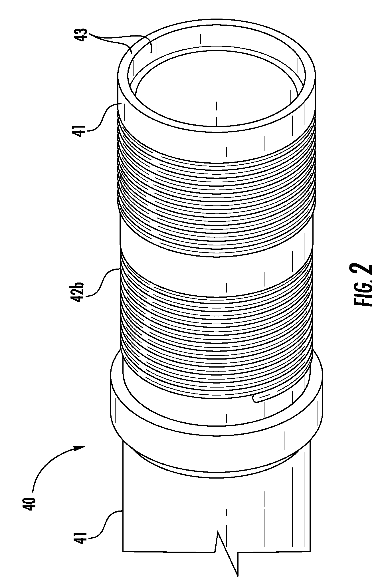 RF coaxial transmission line having a two-piece rigid outer conductor for a wellbore and related methods