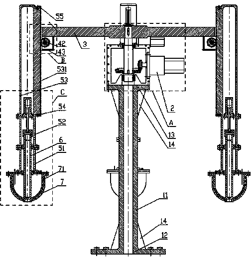 Rotary four-position machine capable of taking and injecting slurry cleanly