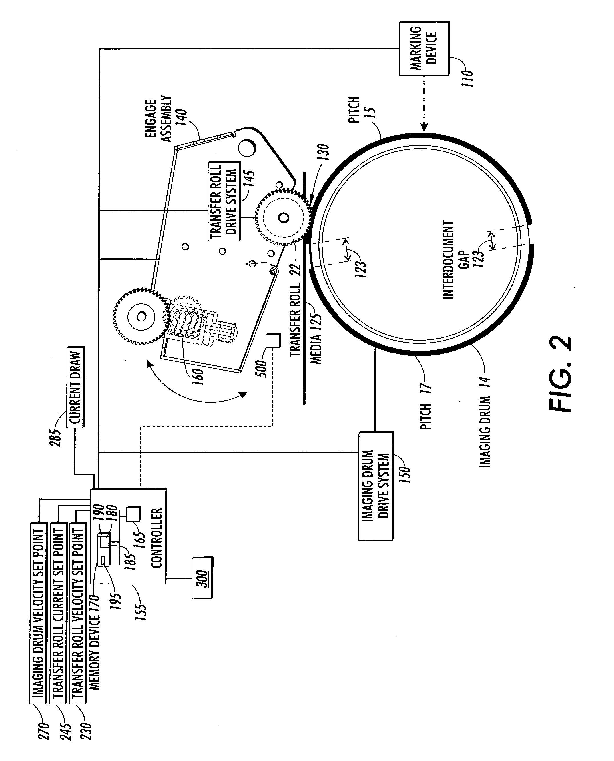 Transfer roll engagement method for minimizing media induced motion quality disturbances