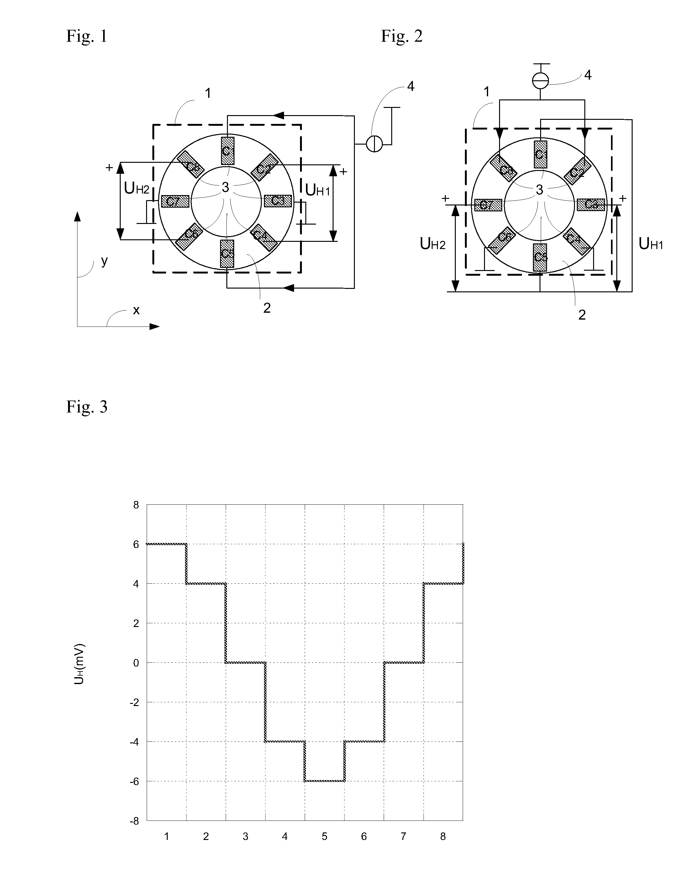 Magnetic field sensor measuring a direction of a magnetic field in a plane and current sensor