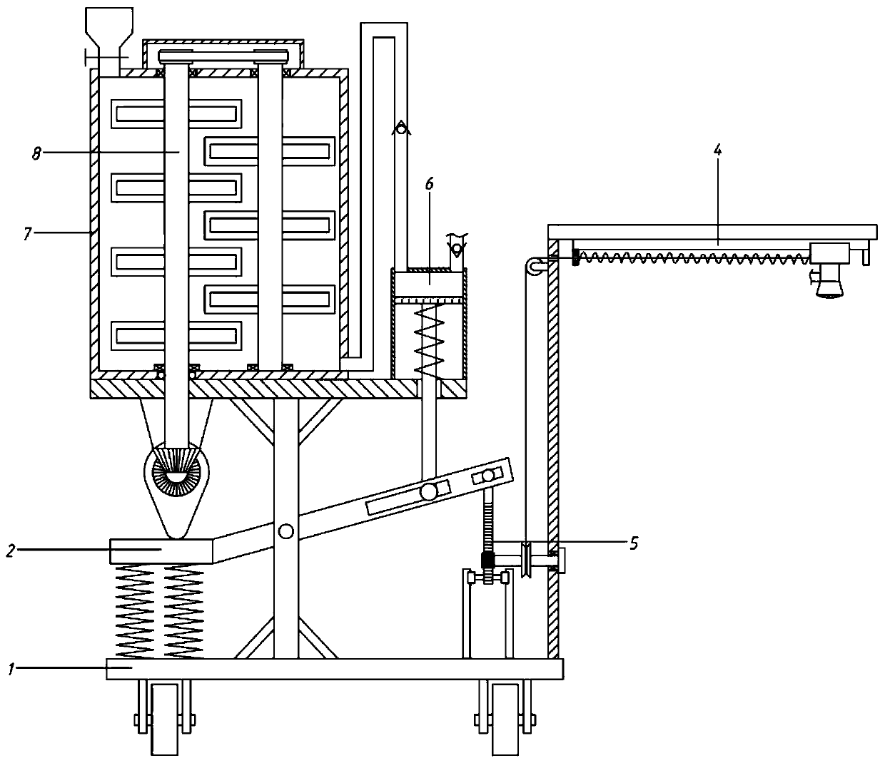 Lever principle-based chemical spraying vehicle for municipal road green belts