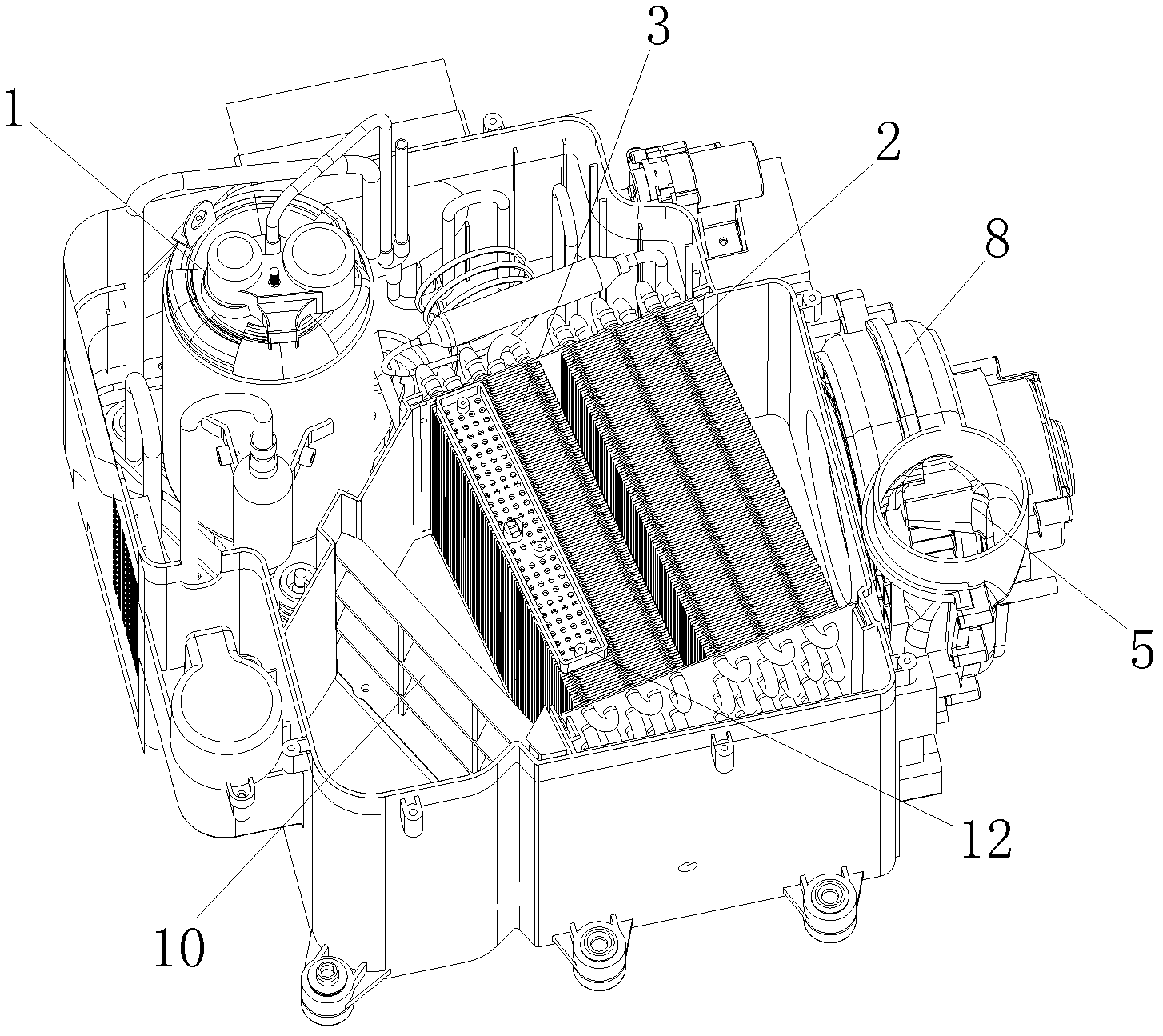 Air equalizing structure for heat pump module of heat pump type washing-drying integrated machine