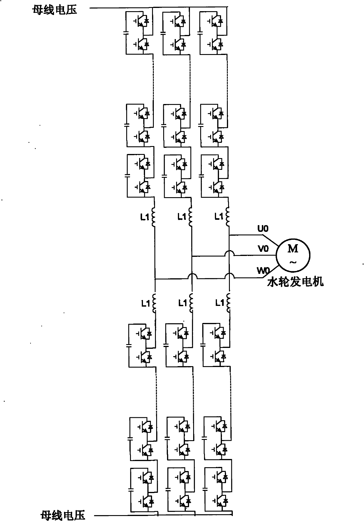 Power-generating interconnected topological structure of transformerless water-turbine generator