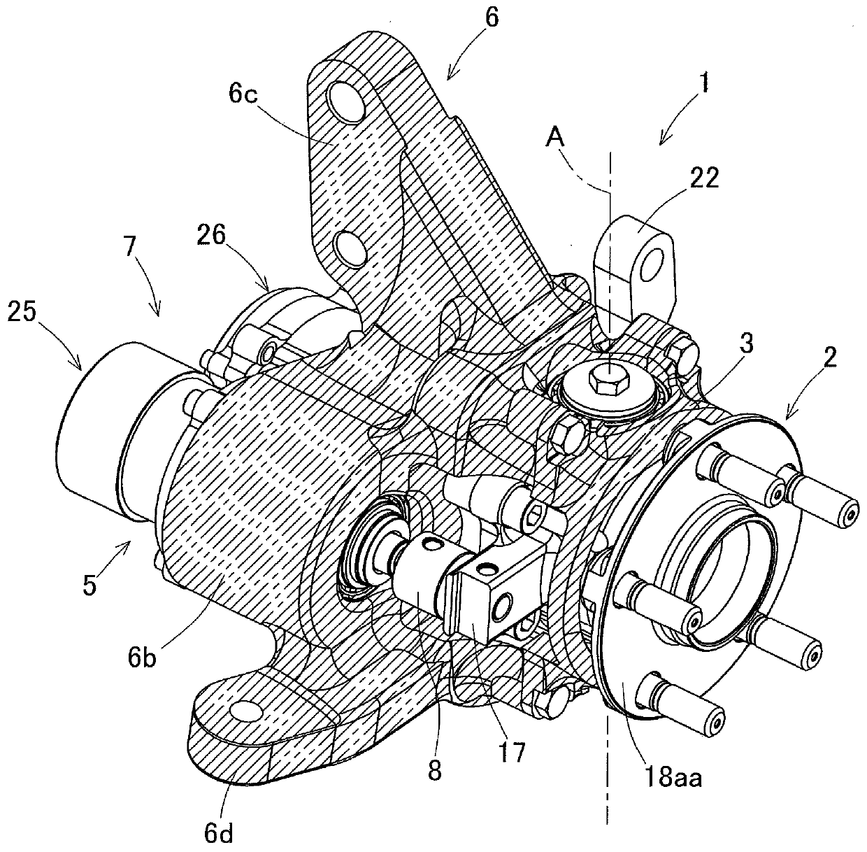 Hub unit equipped with steering function, and vehicle provided with same