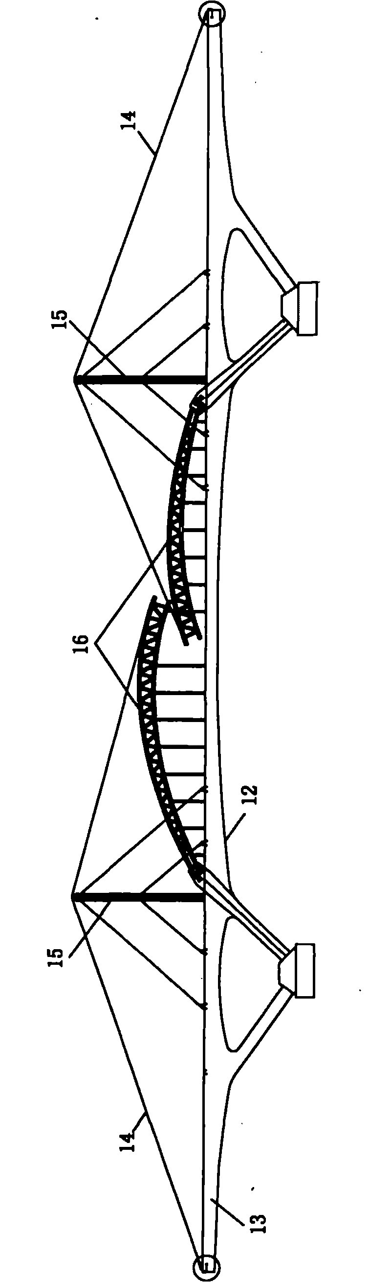 Reaction frame prestress anchoring system and method for vertical rotating steel pipe arch on concrete bridge