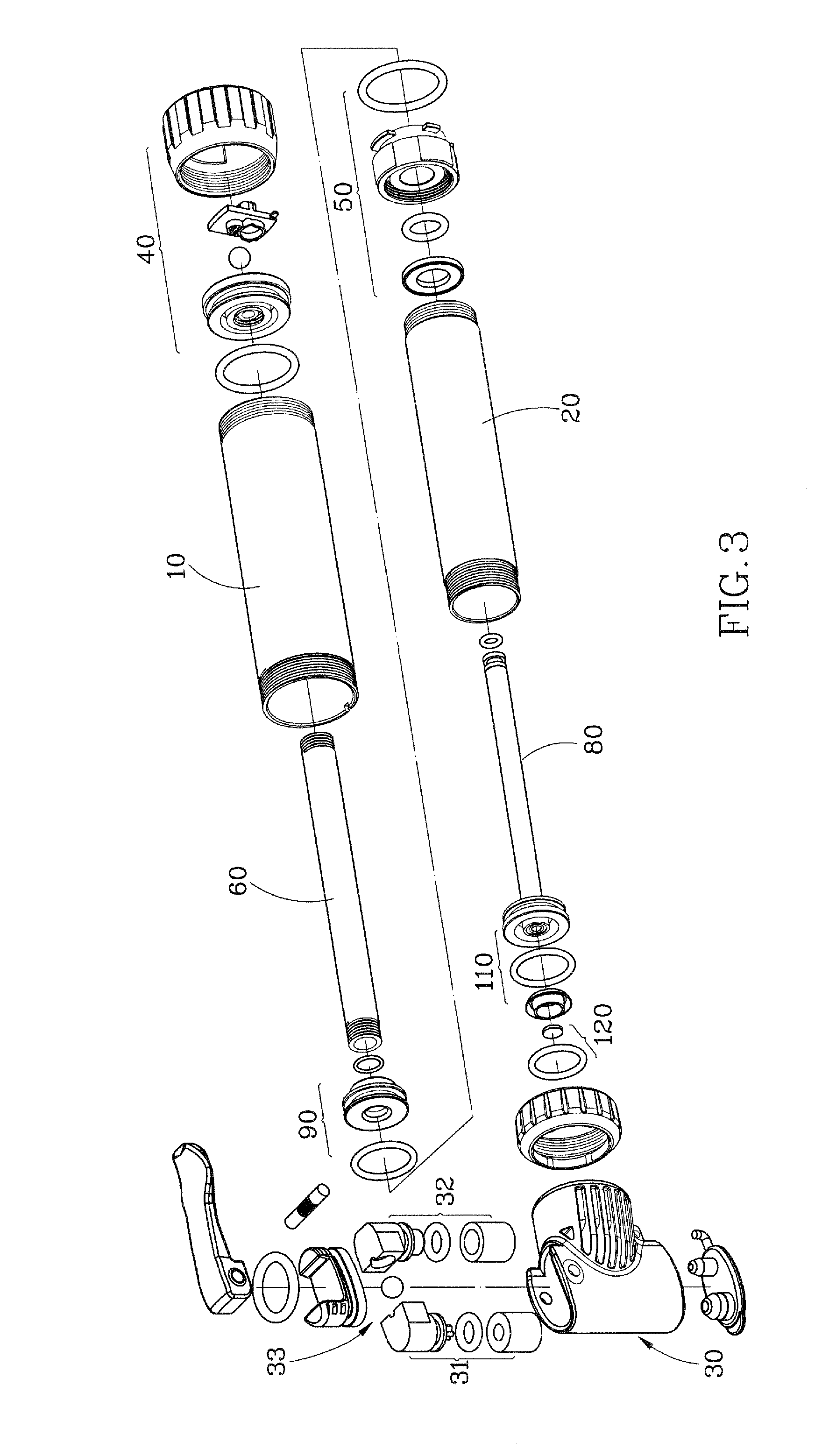 Air pump having selectable low pressure and high pressure mode