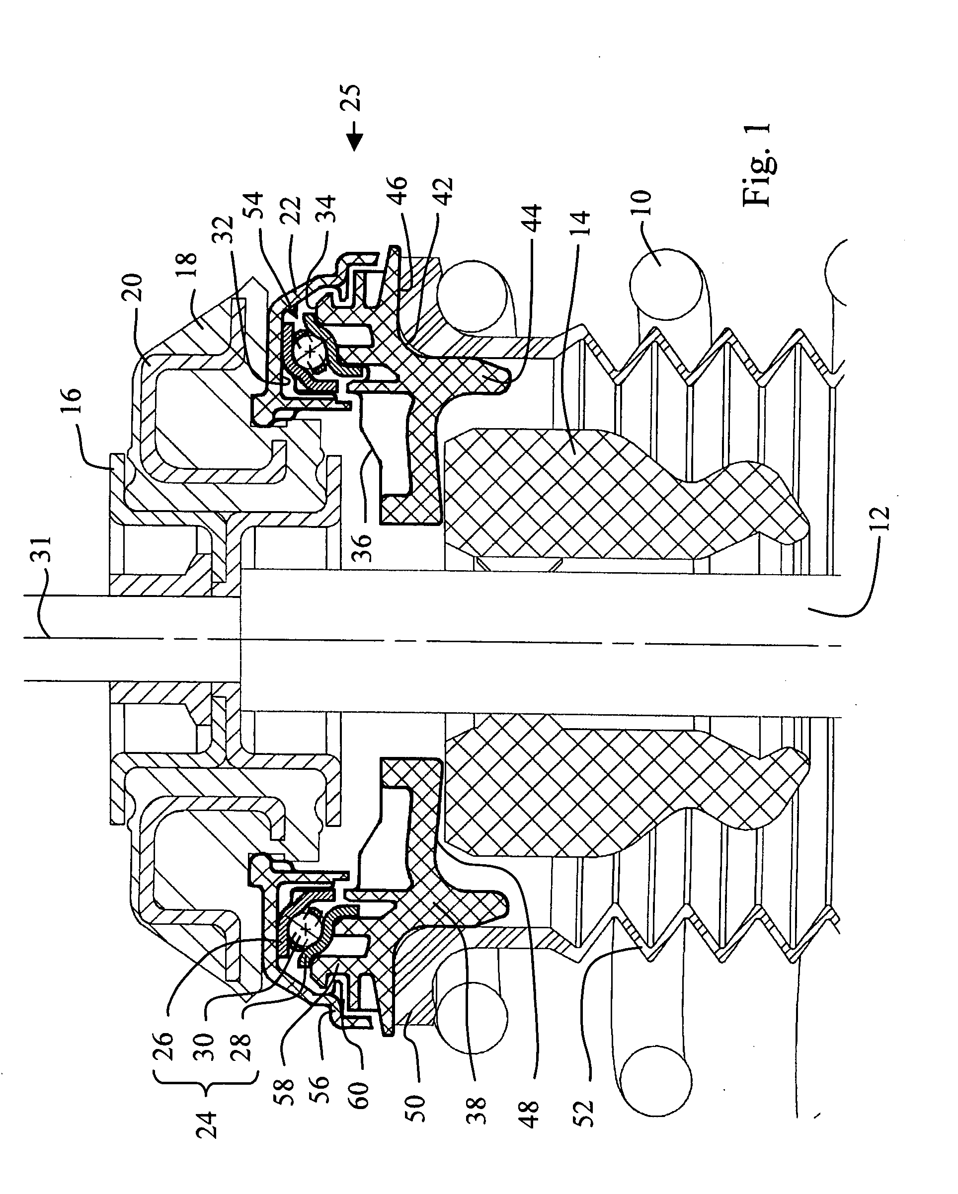 Vehicle suspension stop device with reinforced sealing