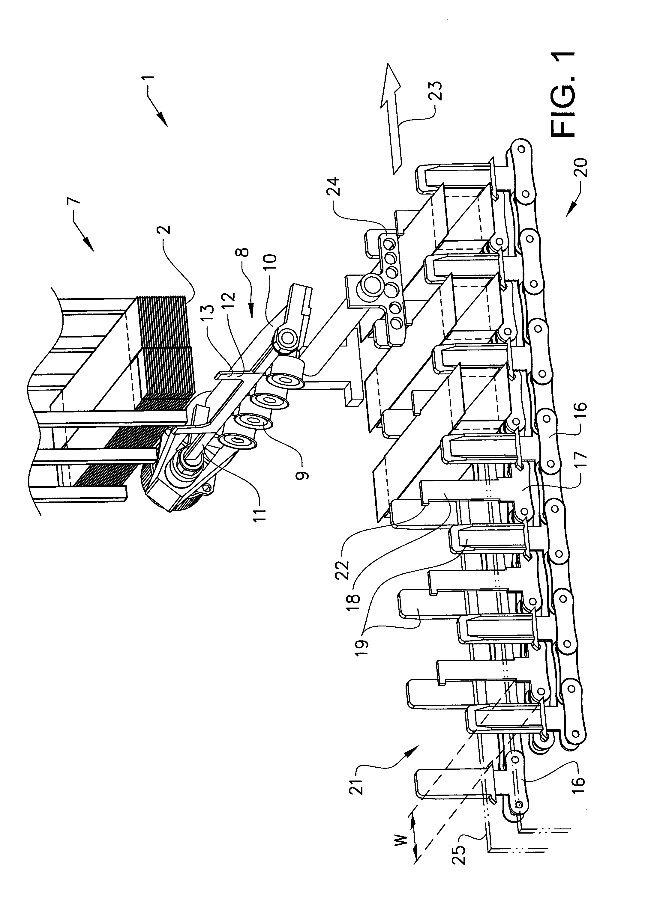 Carton feeder system and method for simultaneously feeding a plurality of cartons to a conveyor track using a  plurality of pick-up heads