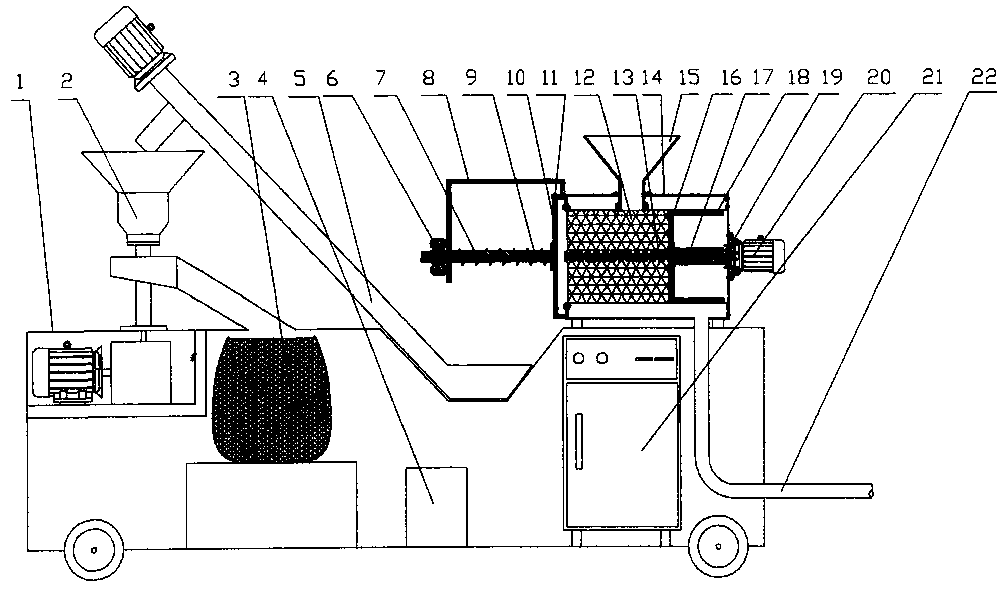 Solid-liquid separating, compressing, drying and packaging integrated machine of livestock excrements