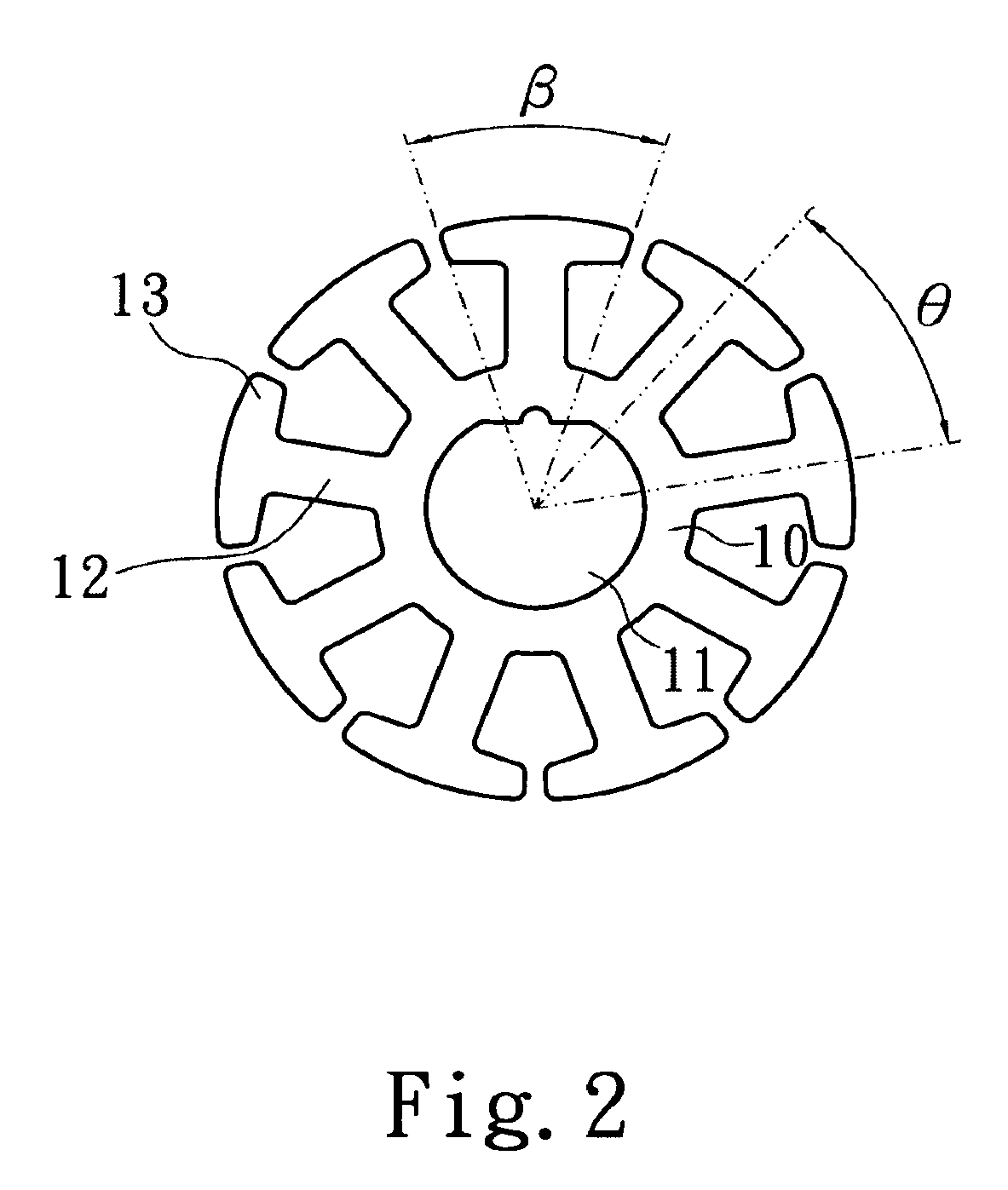 Pole piece structure of stator with radial winding