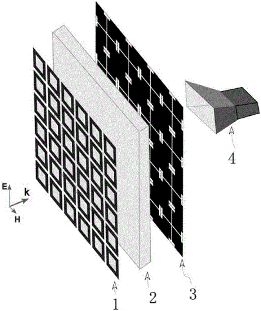 Full-polarization single-passband bilateral microwave absorbing band composite metamaterial and antenna housing