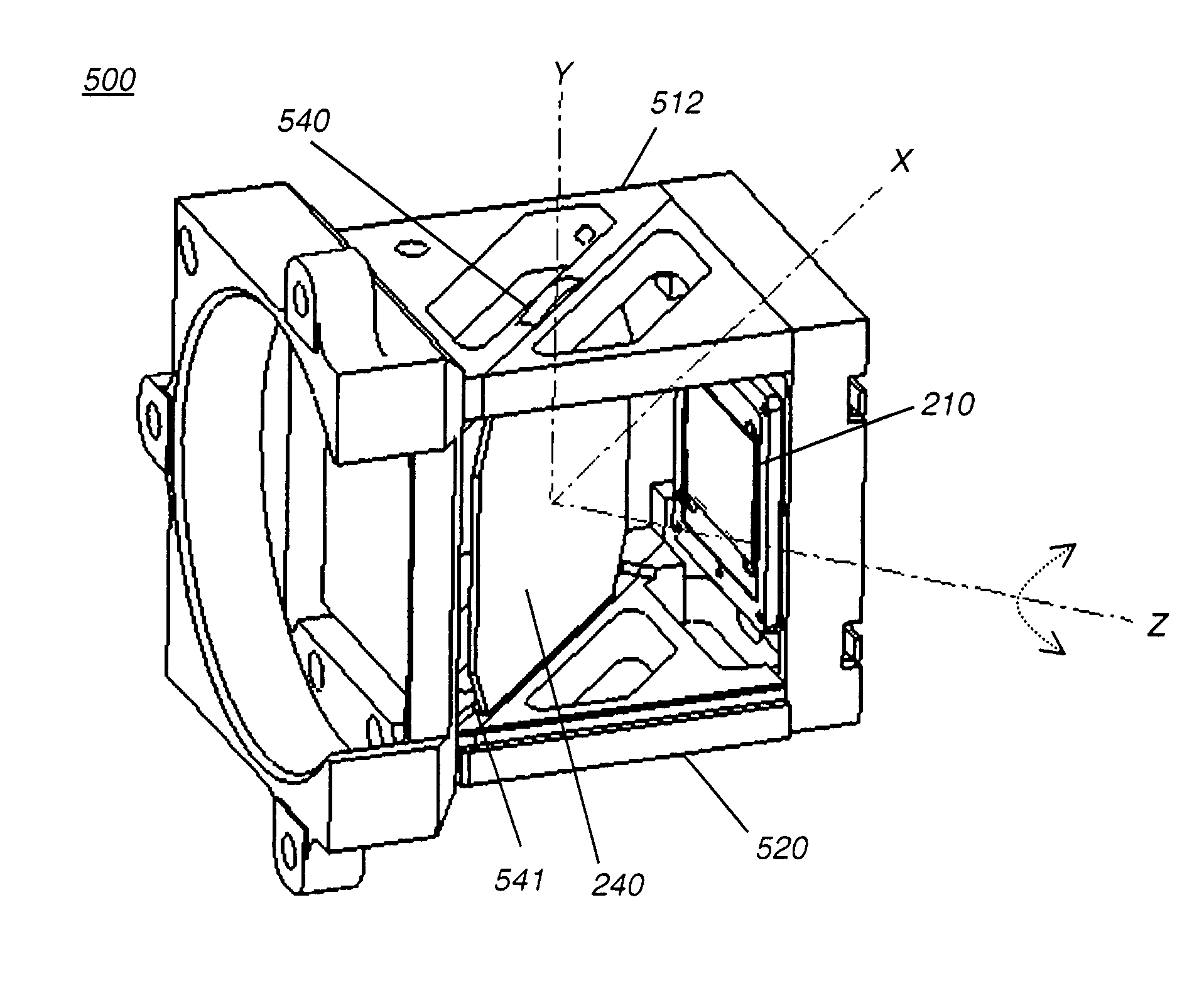 Housing for mounting a beamsplitter and a spatial light modulator with an output optical path