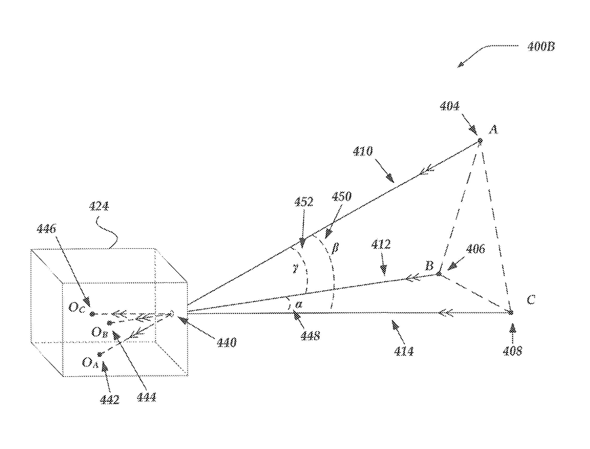 Scanning optical positioning system with spatially triangulating receivers