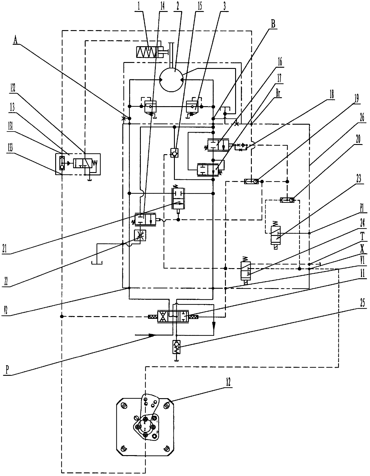 Main winch rapid-descent and confluent return oil regeneration system of rotary drilling rig