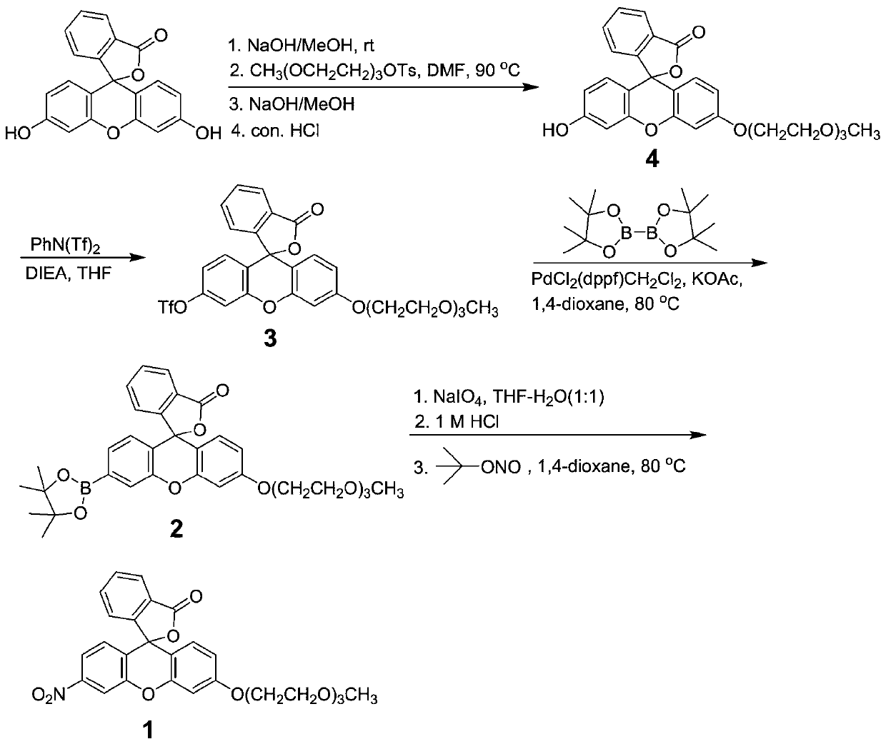 Hydrogen sulfide fluorescent probe as well as preparation method and application thereof