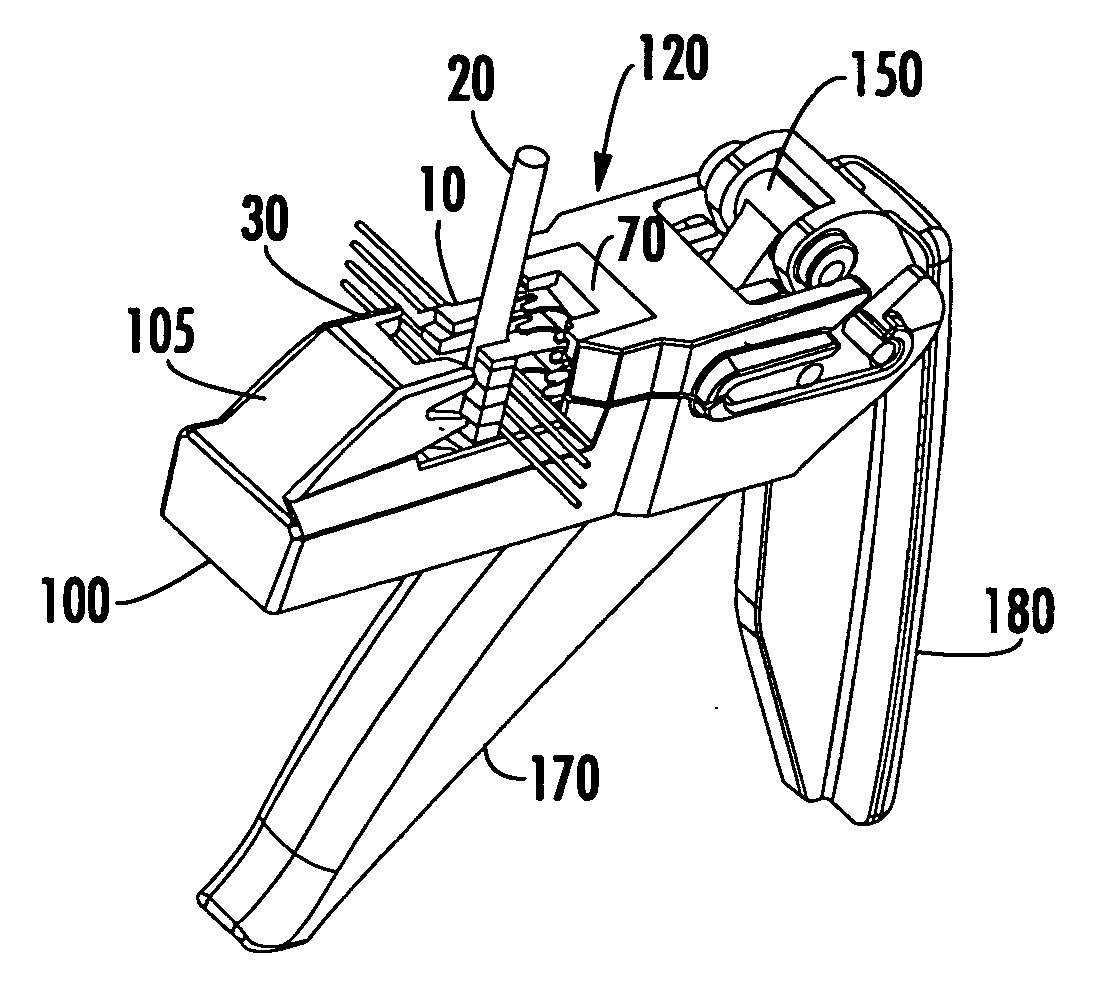 Multiple-wire termination tool with translatable jack and cutting blade precision alignment carrier