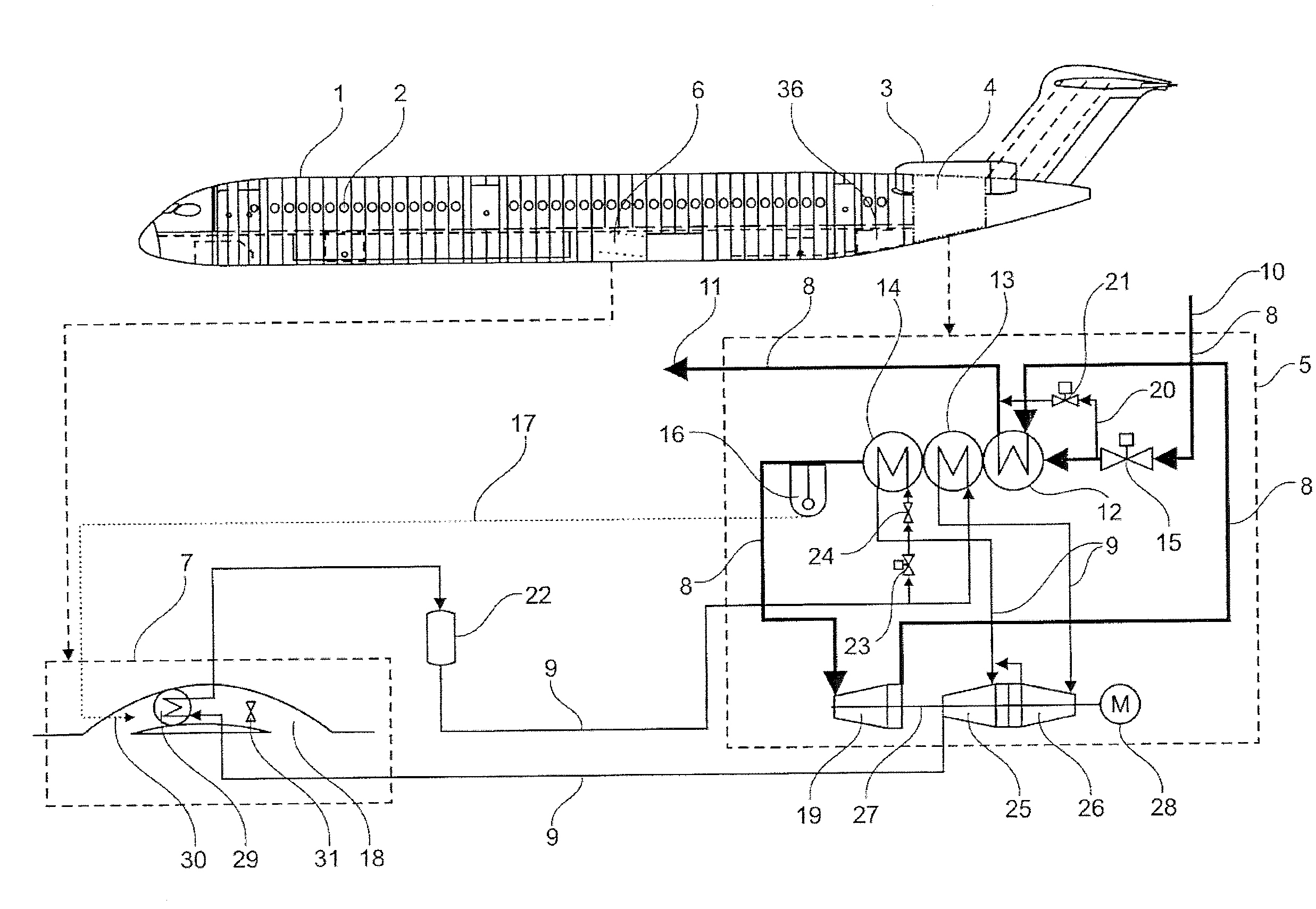 Aircraft air conditioning system comprising a separate refrigeration cycle