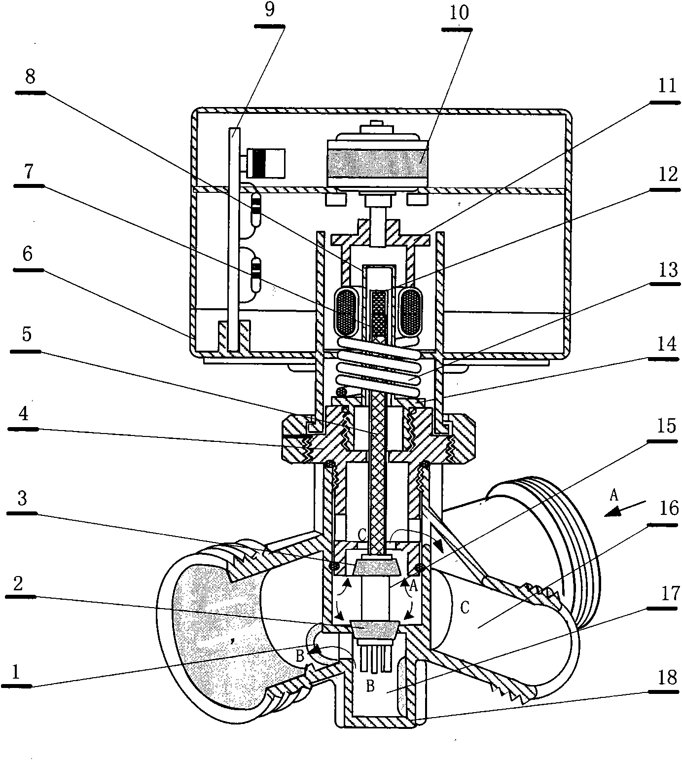 Three-way electric switching valve