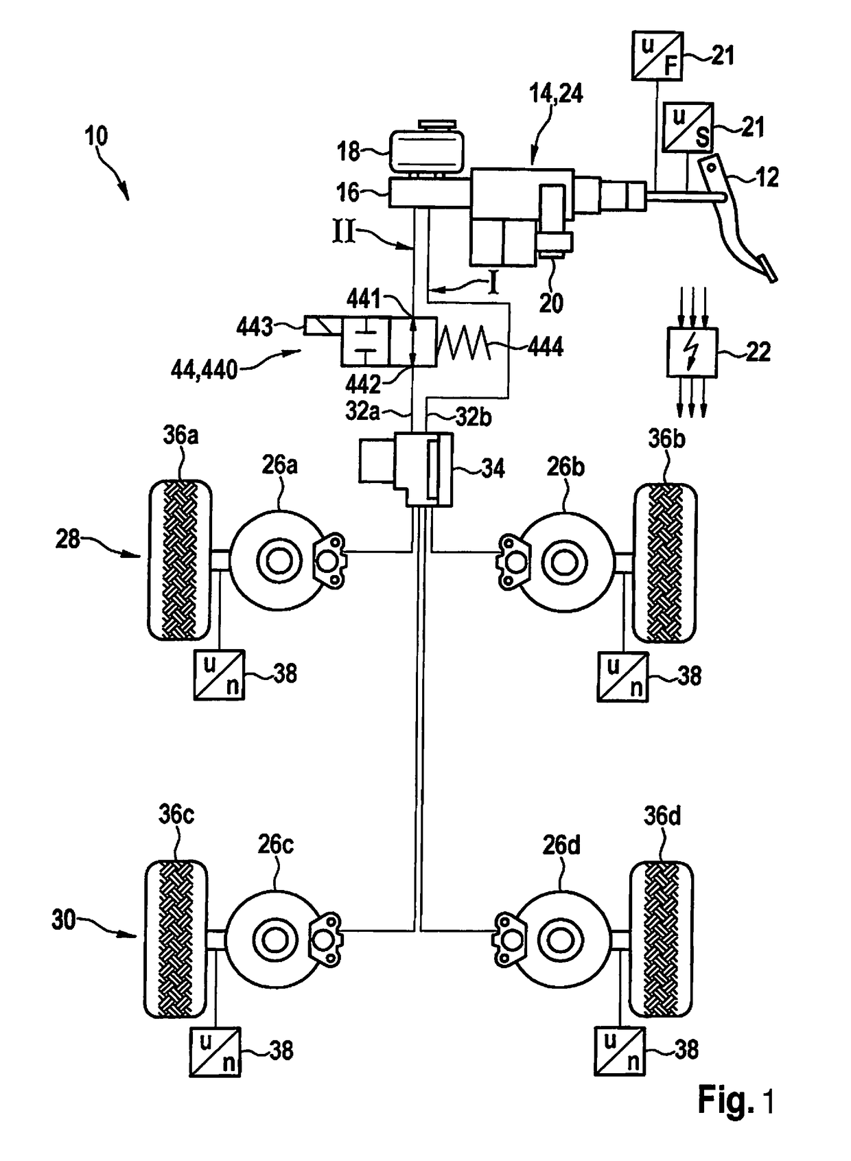 Electronically slip-controllable braking system