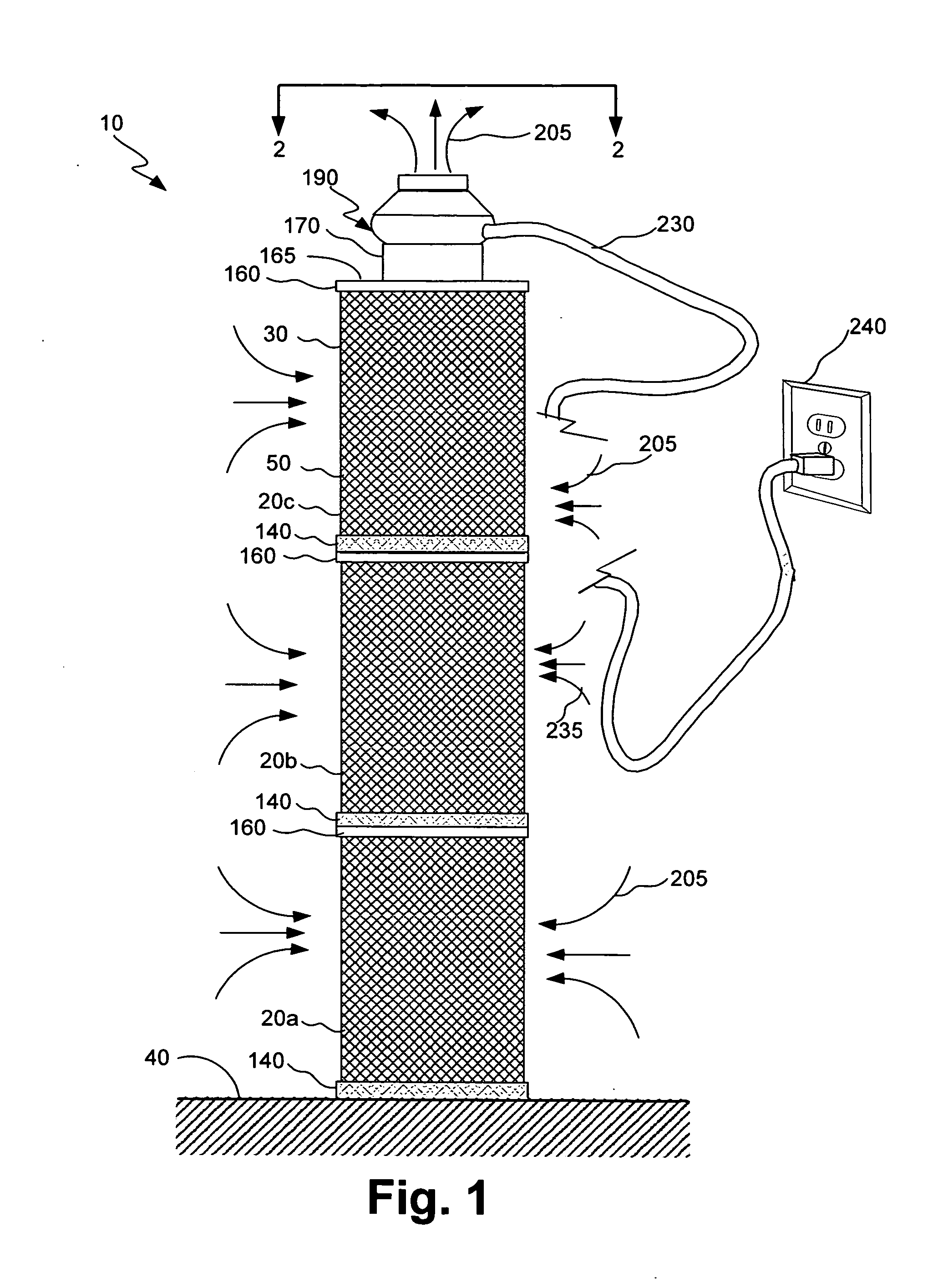 Segmented stackable filter assembly for filtering a gas and method of manufacturing same