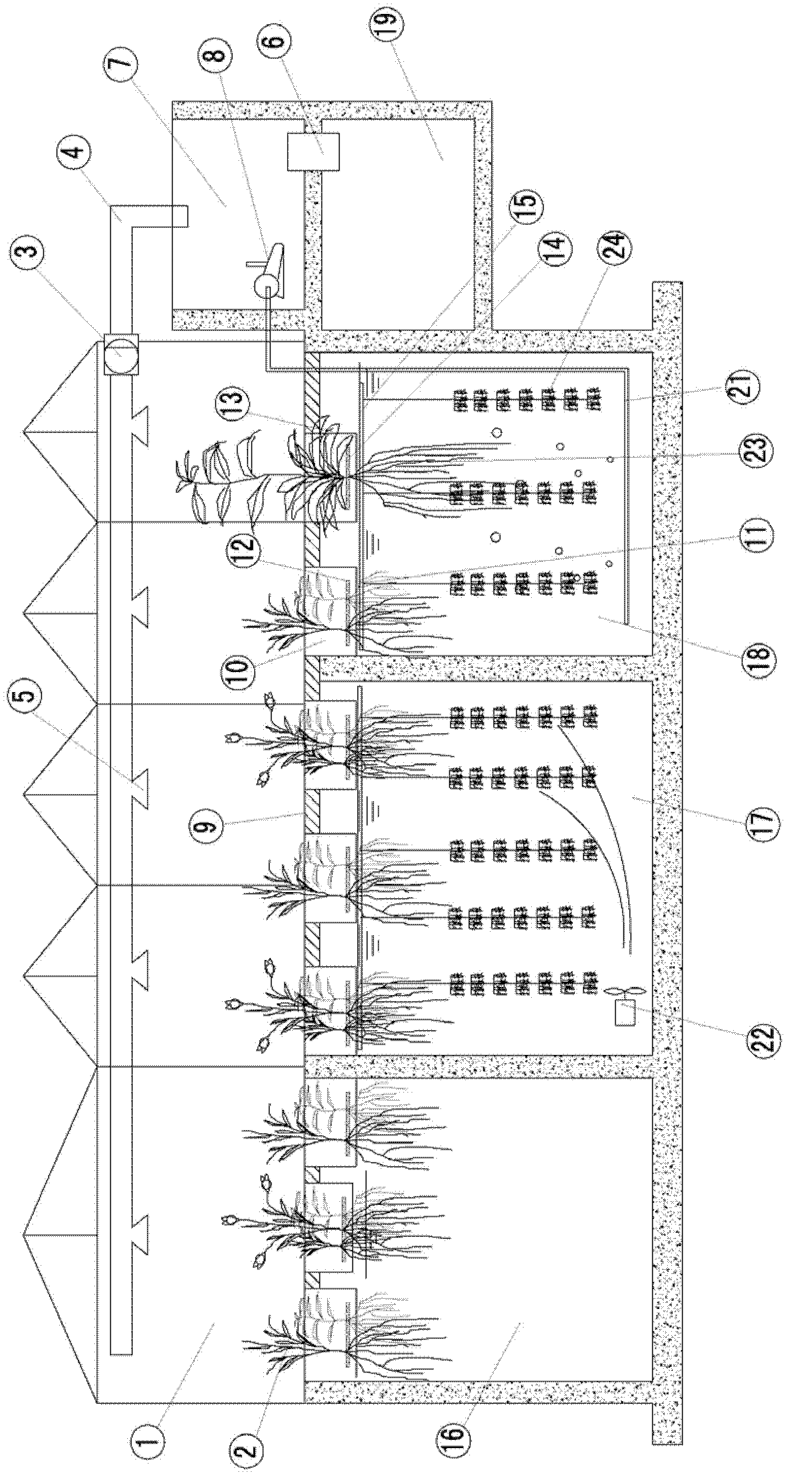 Three-dimensional ecological deodorization, phosphorus and nitrogen removal method, device and application