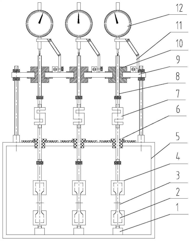 A five-station solid propellant normal high temperature stress relaxation test device and method