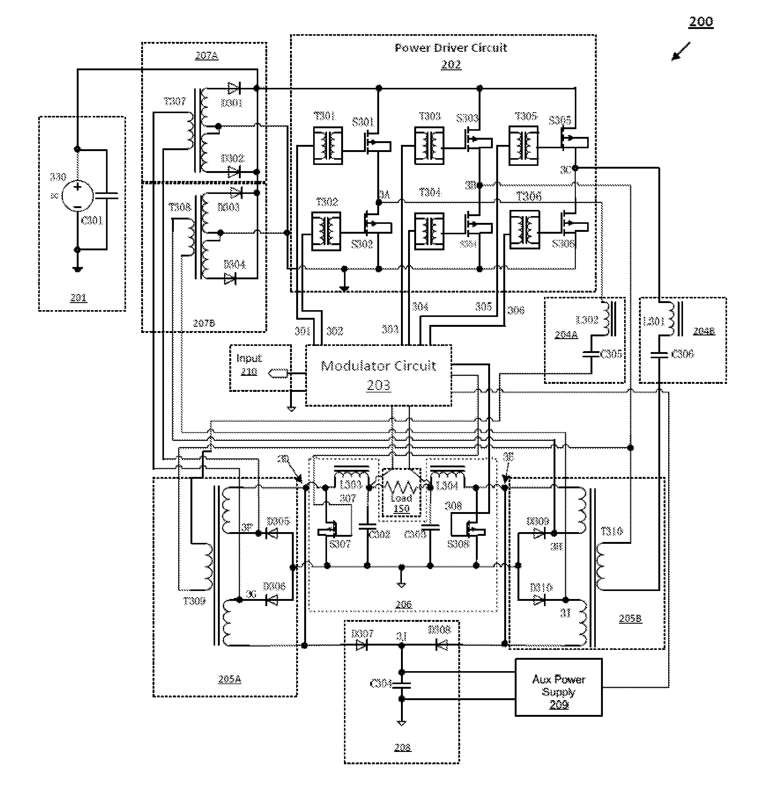 Single stage switching power amplifier with bidirectional energy flow