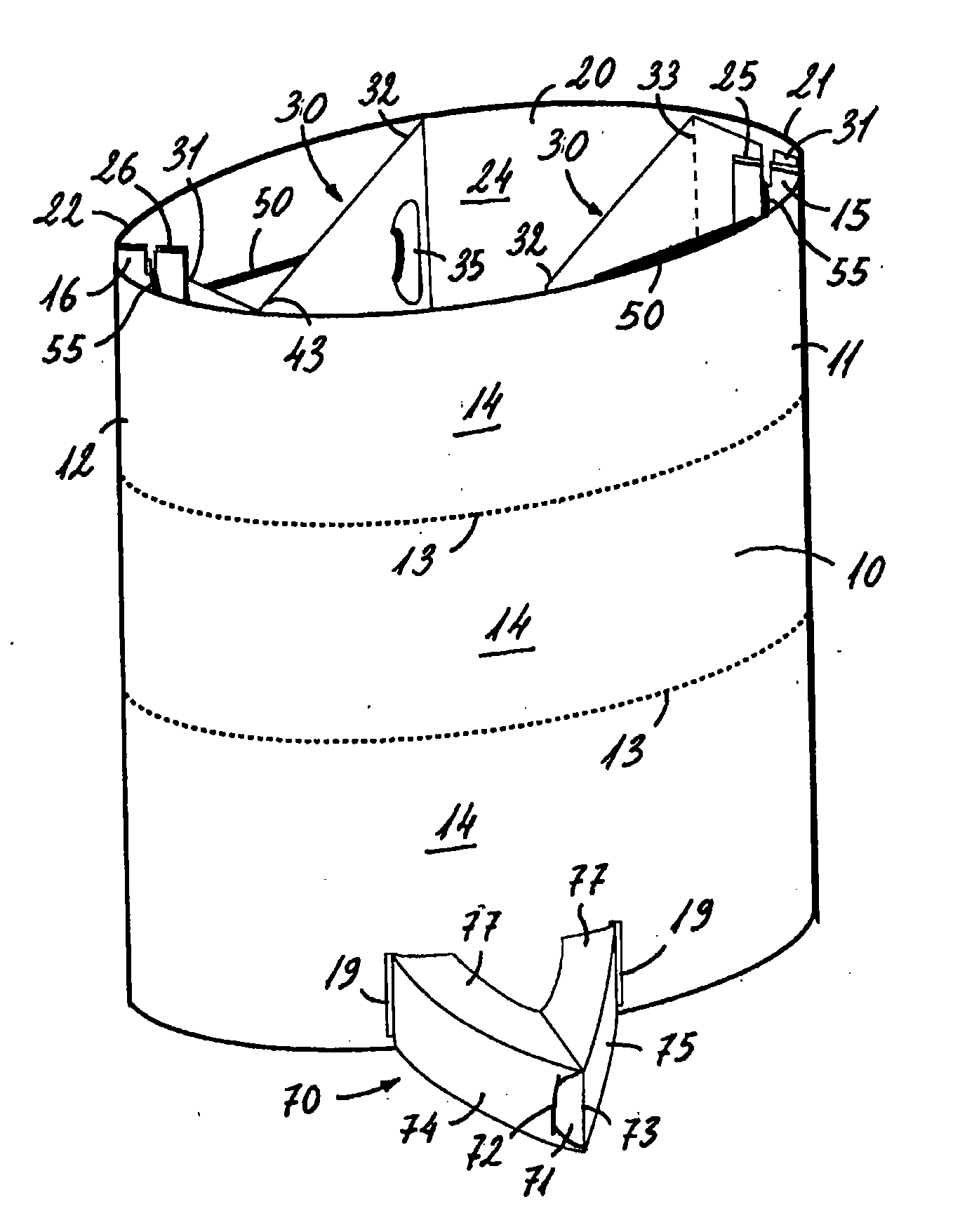 Collapsible, self-expanding display unit and push element for the expansion thereof