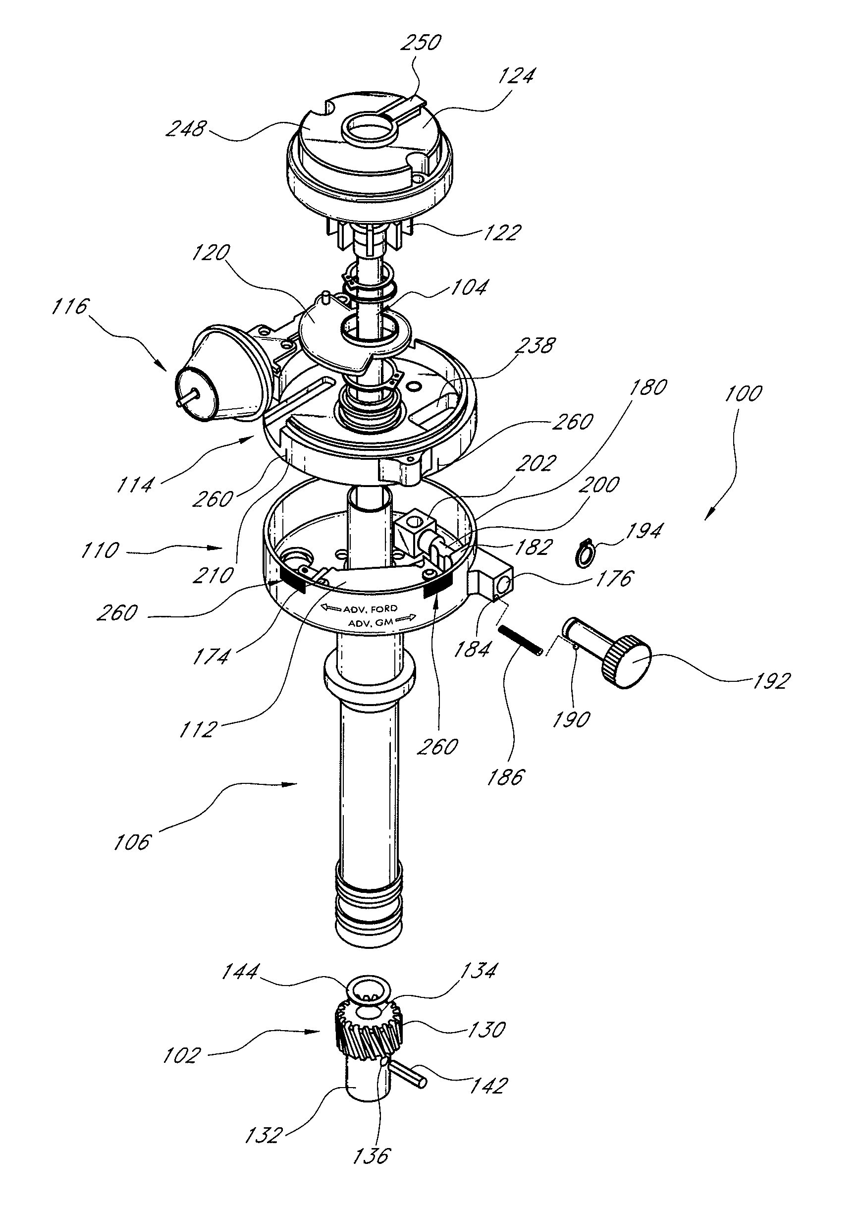 Adjustable advance distributor