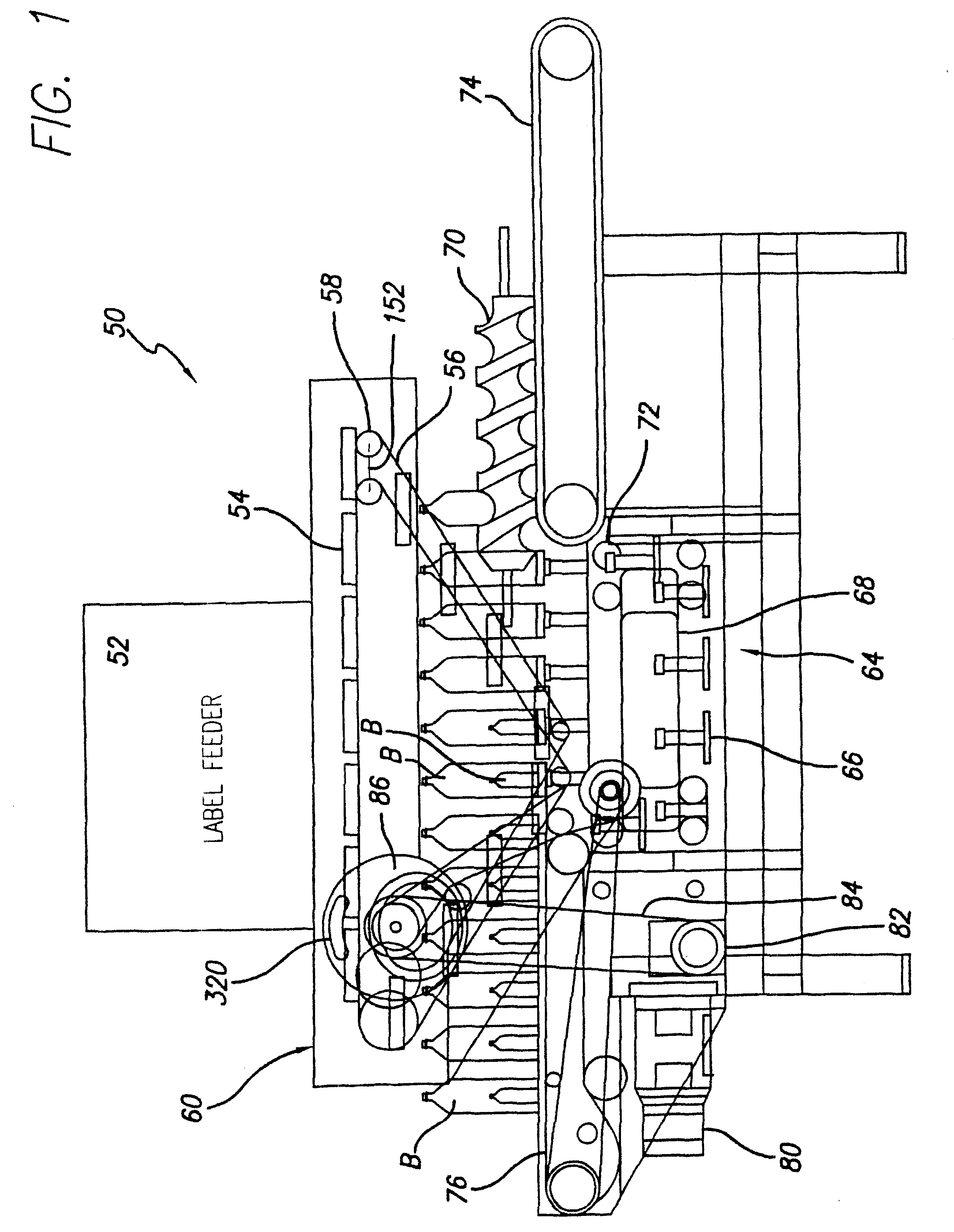 In-line continuous feed sleeve labeling machine and method