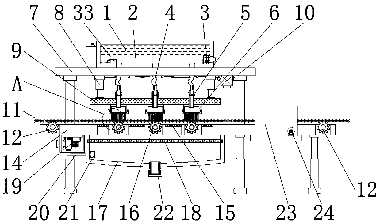 A paint coating device for chain processing with fast drying function