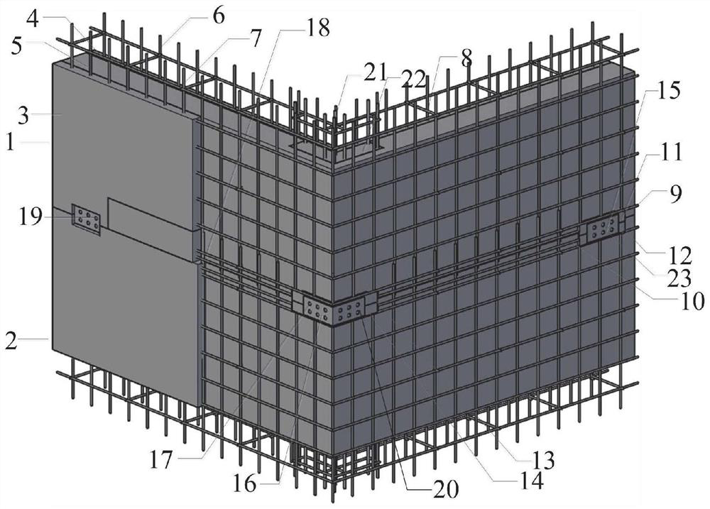 Assembled L-shaped composite wallboard self-tapping screw block and post-cast strip combined connection structure and construction method