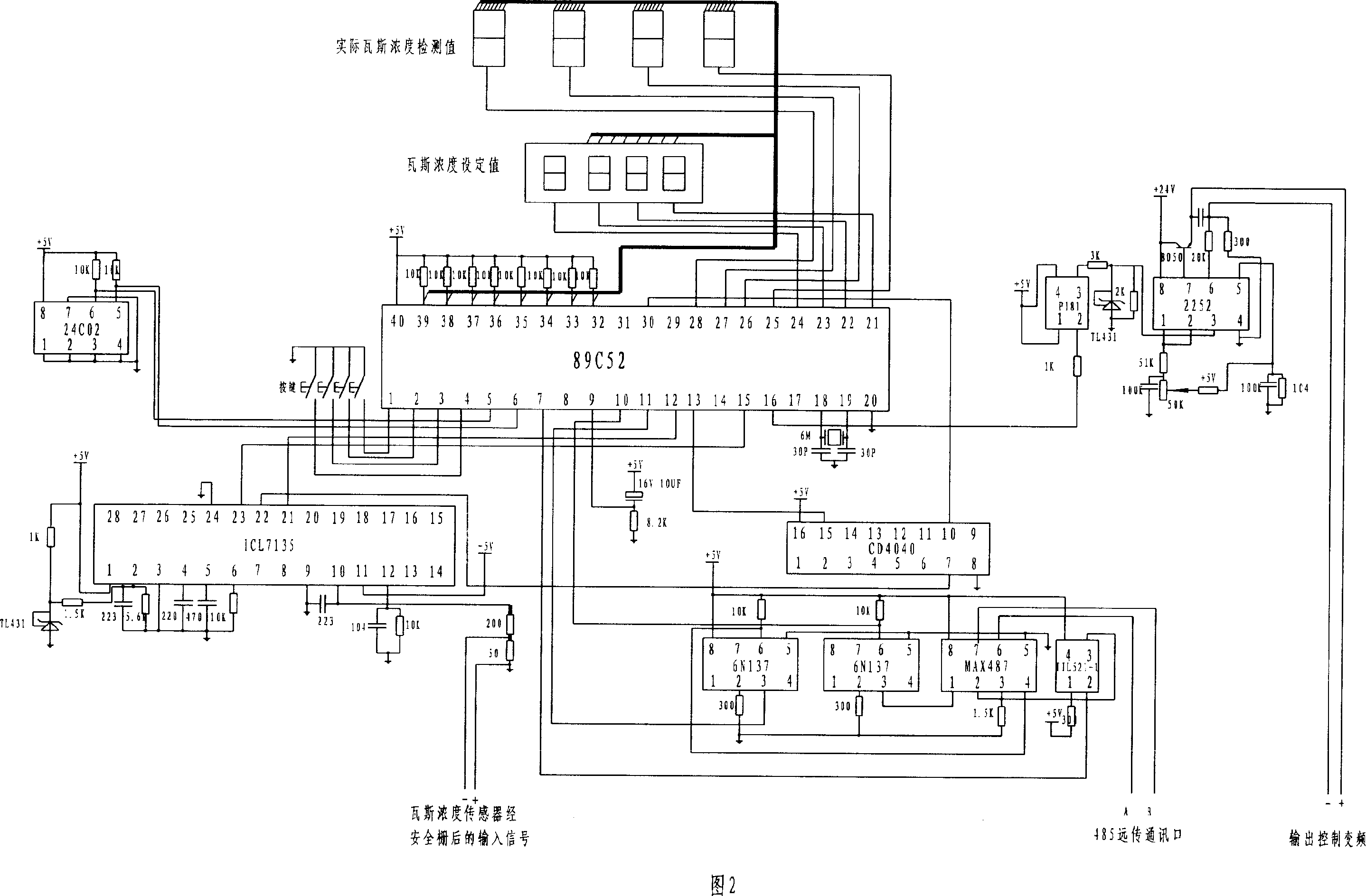 Coal mine gas detecting and draught fan automatic control system