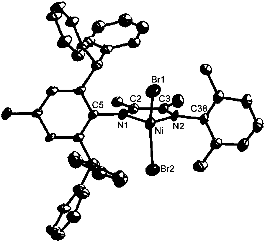 Asymmetric alpha-diimine nickel (II) complex for polymerizing ethylene and 1-hexene with o-benzhydryl substituent