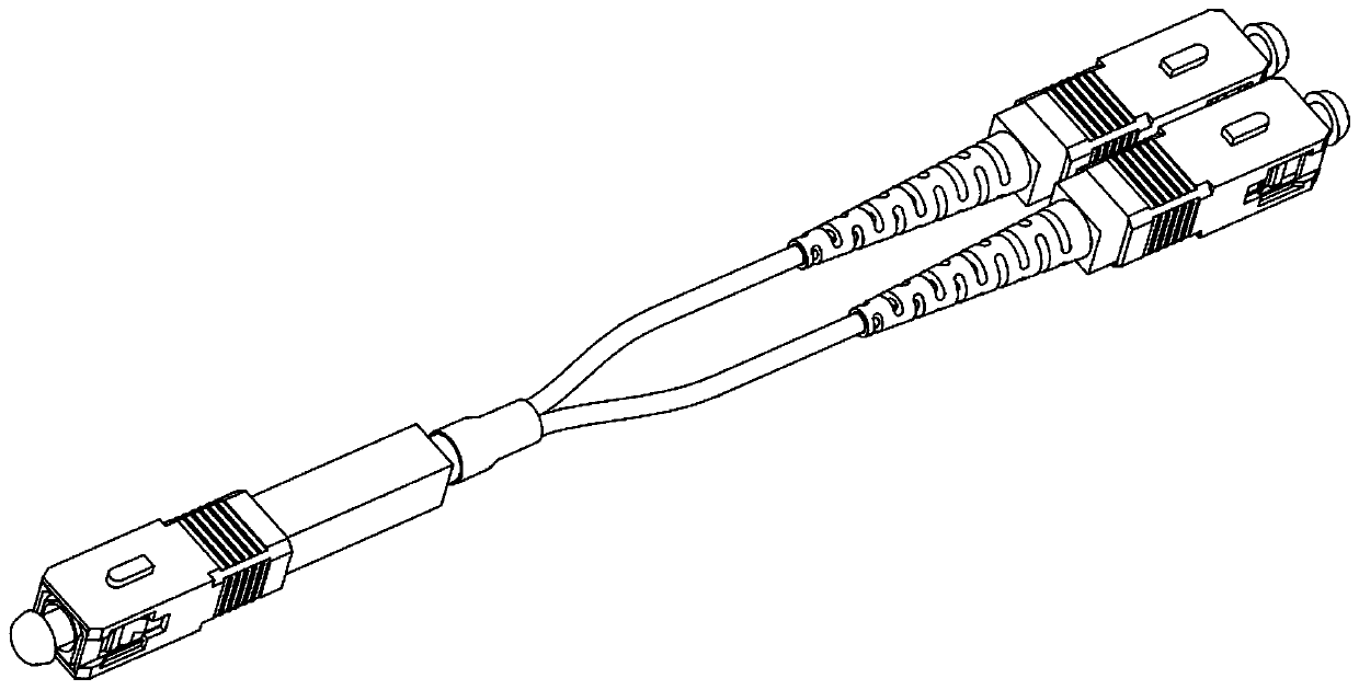 Optical branching device with decabled input end