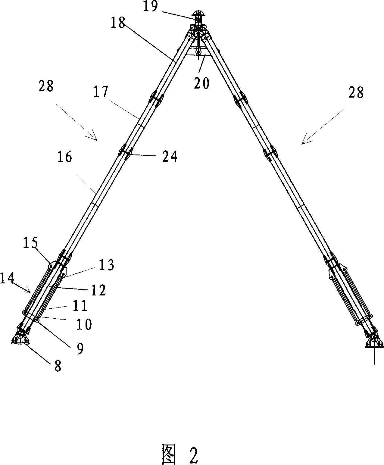 Double carrying rope freight traffic cable railway with height-adjustable pylon bent