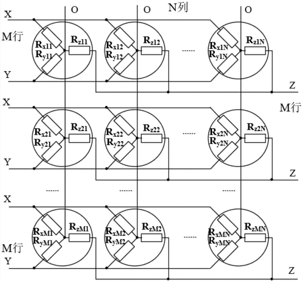 Readout circuit of resistive composite sensor array, and readout method thereof