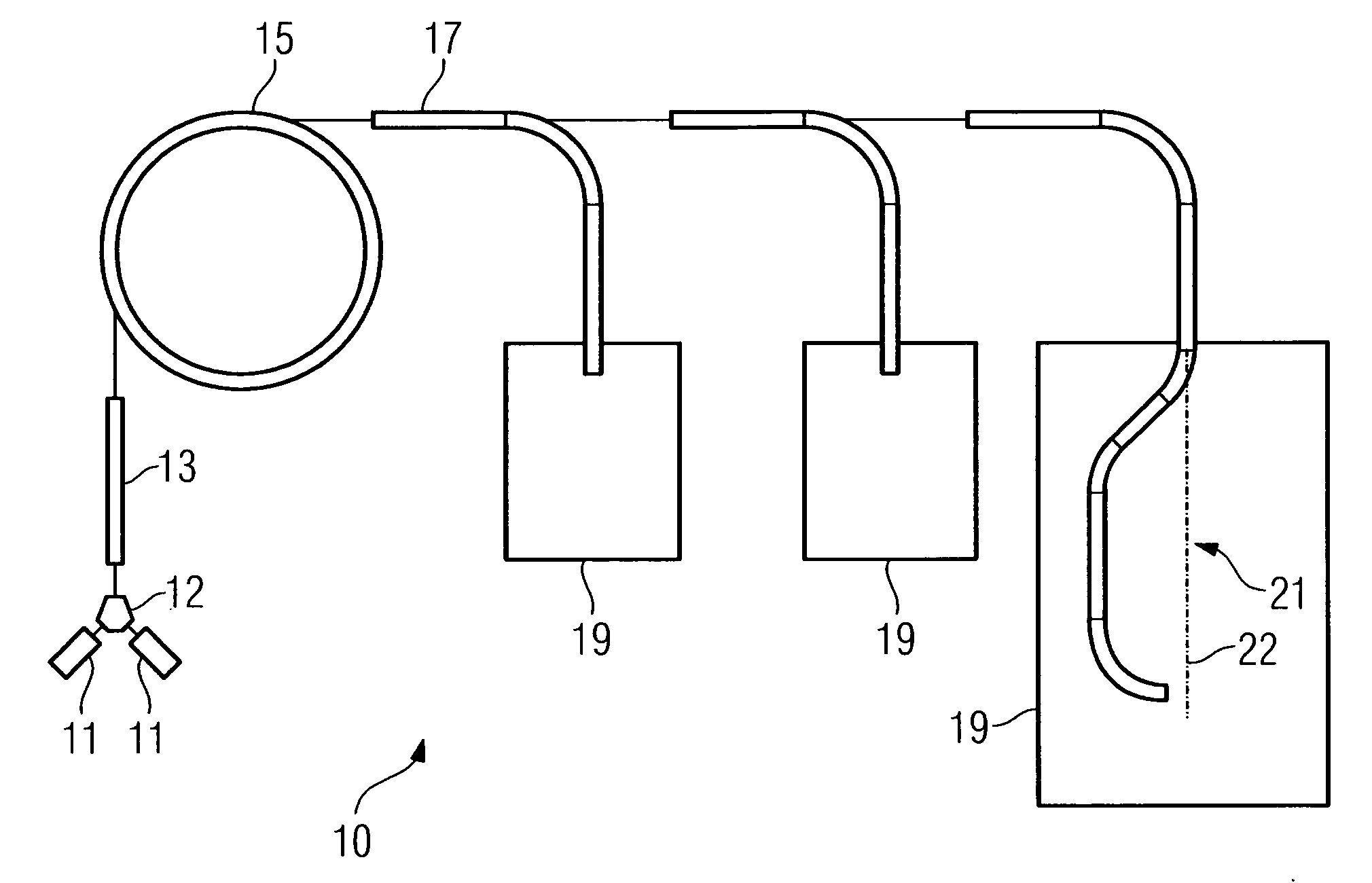 A particle beam application device and an irradiation device as well as a method for guiding a particle beam