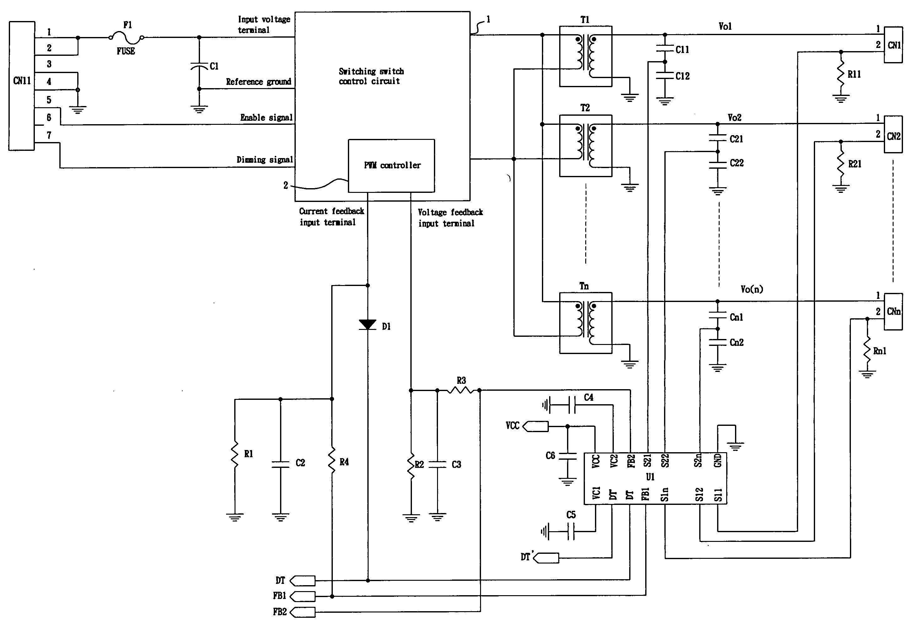 Feedback and protection circuit of liquid crystal display panel backlight apparatus