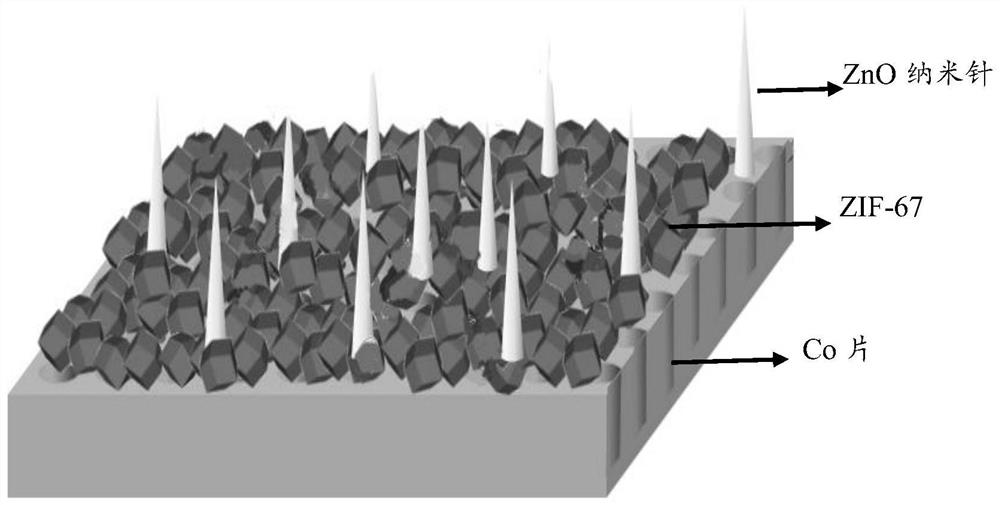 Photocatalytic material composed of zno nanoneedles loaded on cobalt sheet and zif-67 and its preparation and application