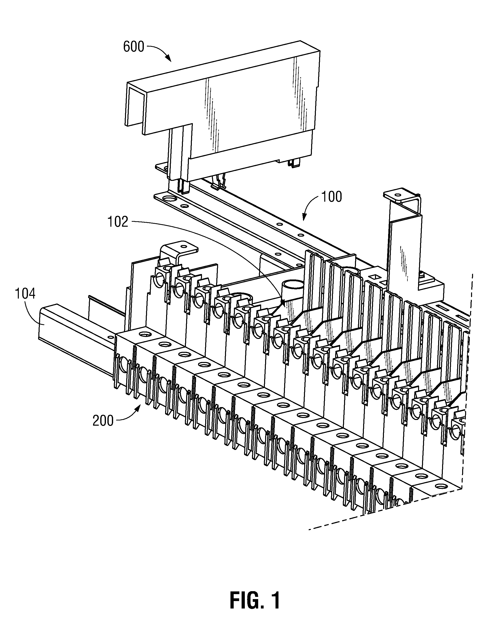 Breaker-operated electrical connection shutter for panelboards