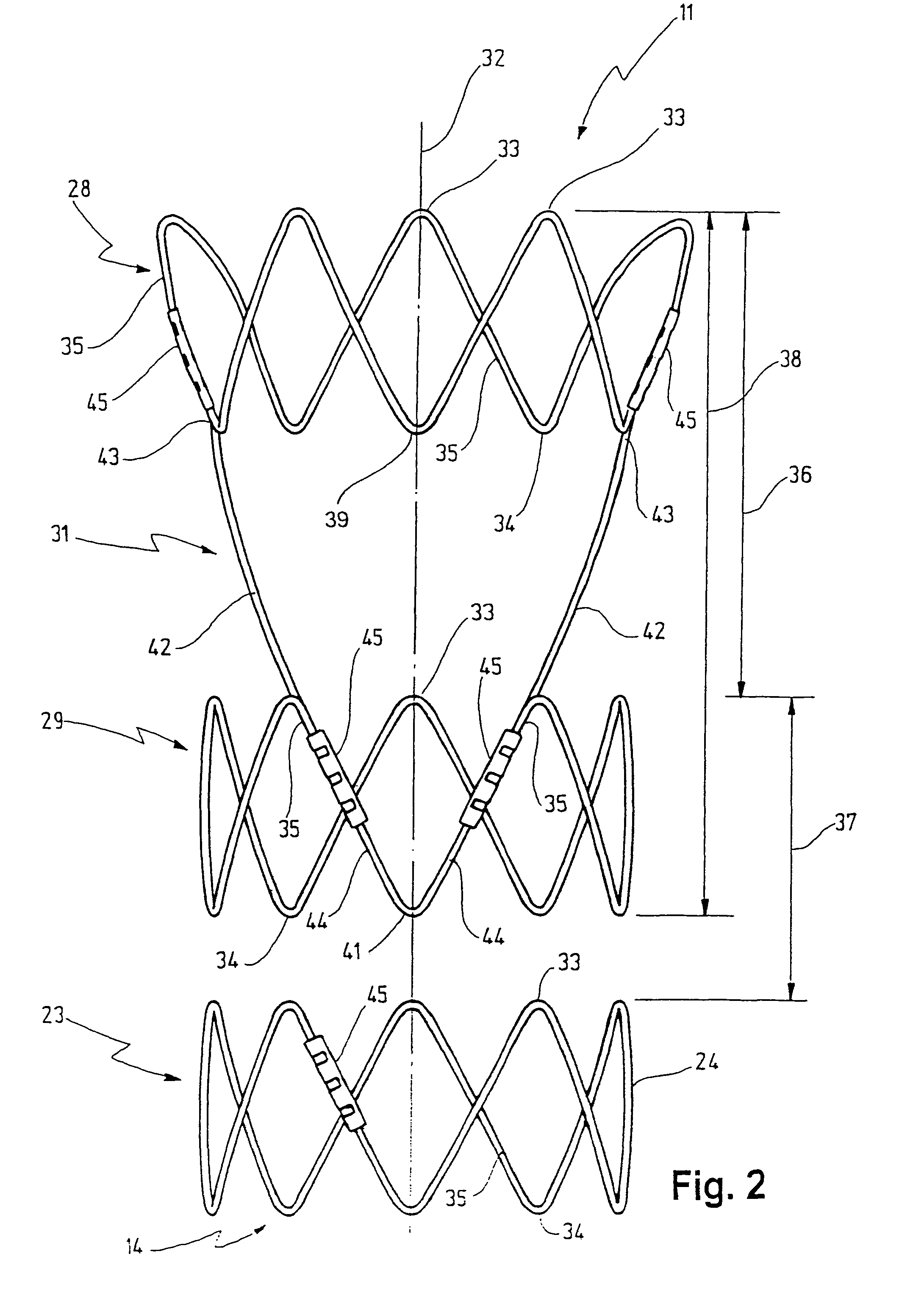 Stent for implantation in a blood vessel, especially in the region of the aortic arch