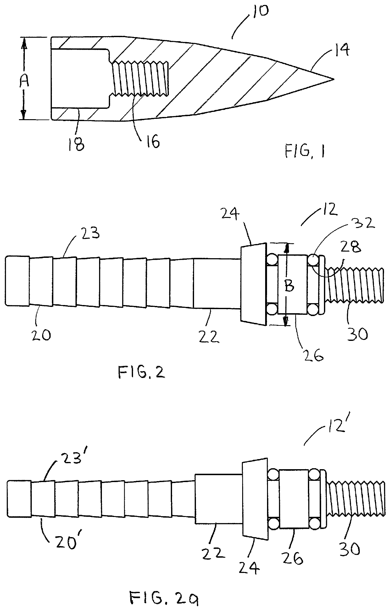 Arrow insert with threaded stem for retaining an arrow tip