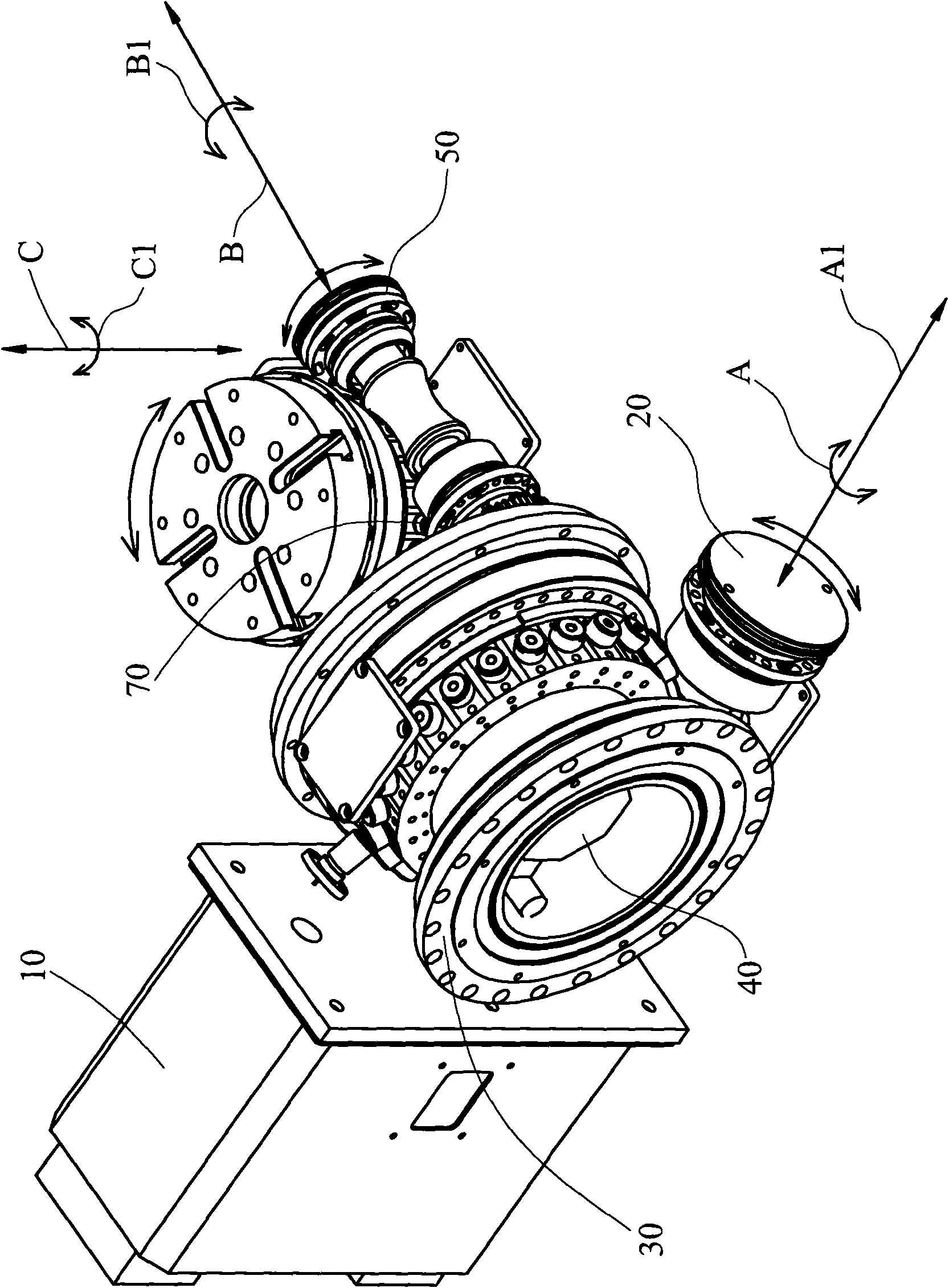 Five-face drilling-tapping central machine structure