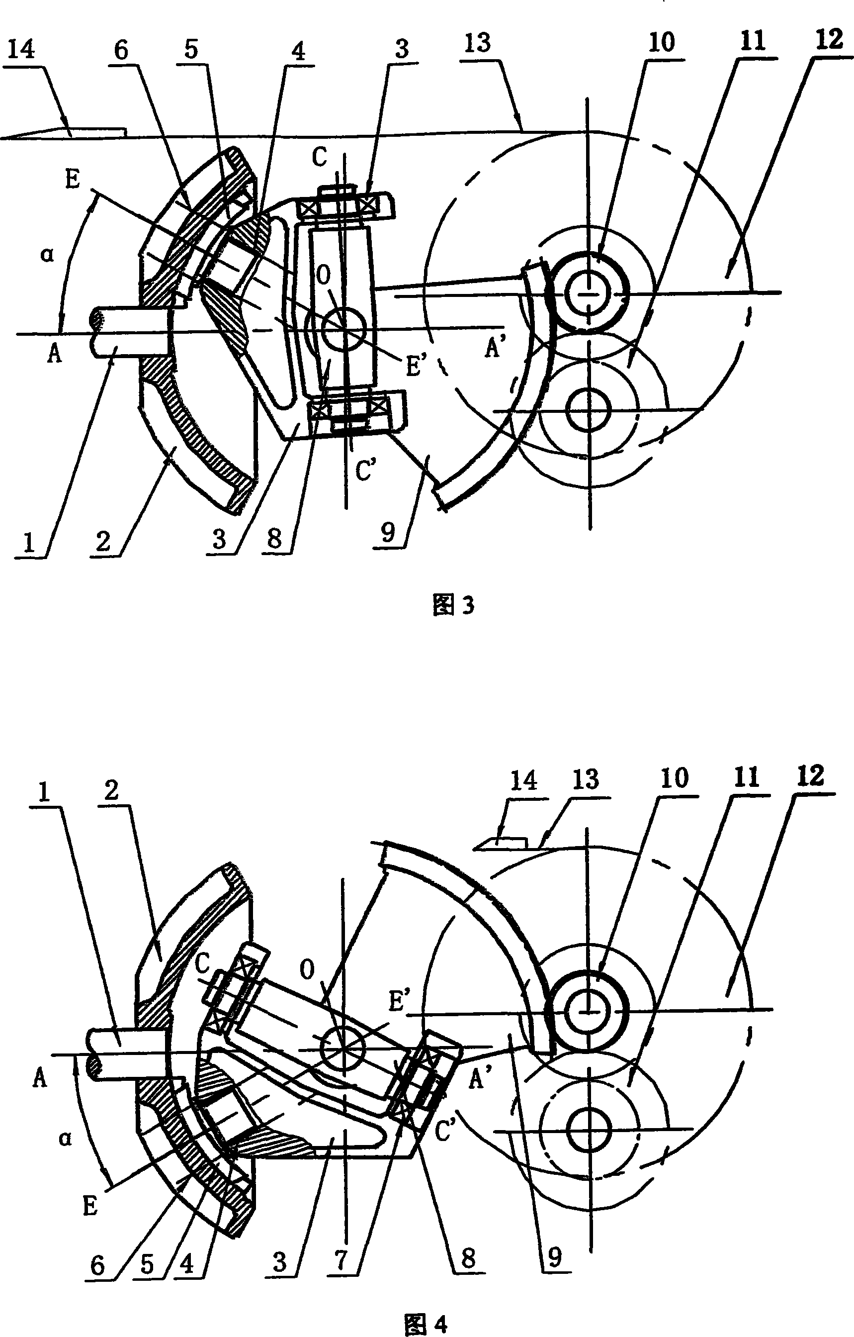 Spatial crank rocker weft insertion device for rapier loom