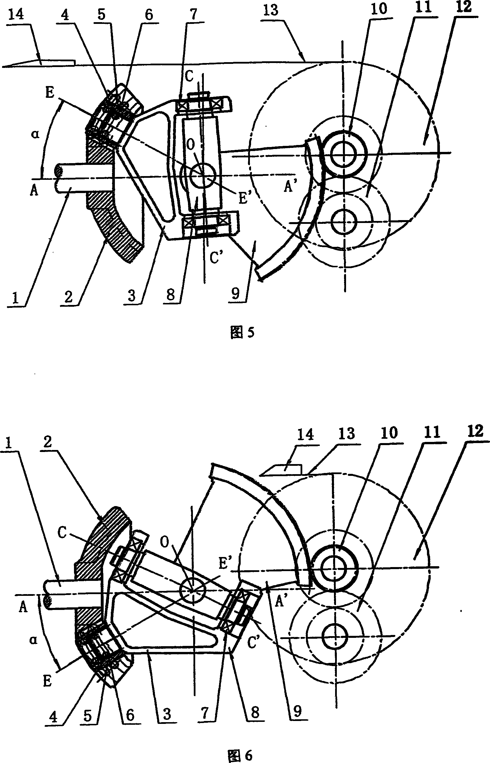 Spatial crank rocker weft insertion device for rapier loom